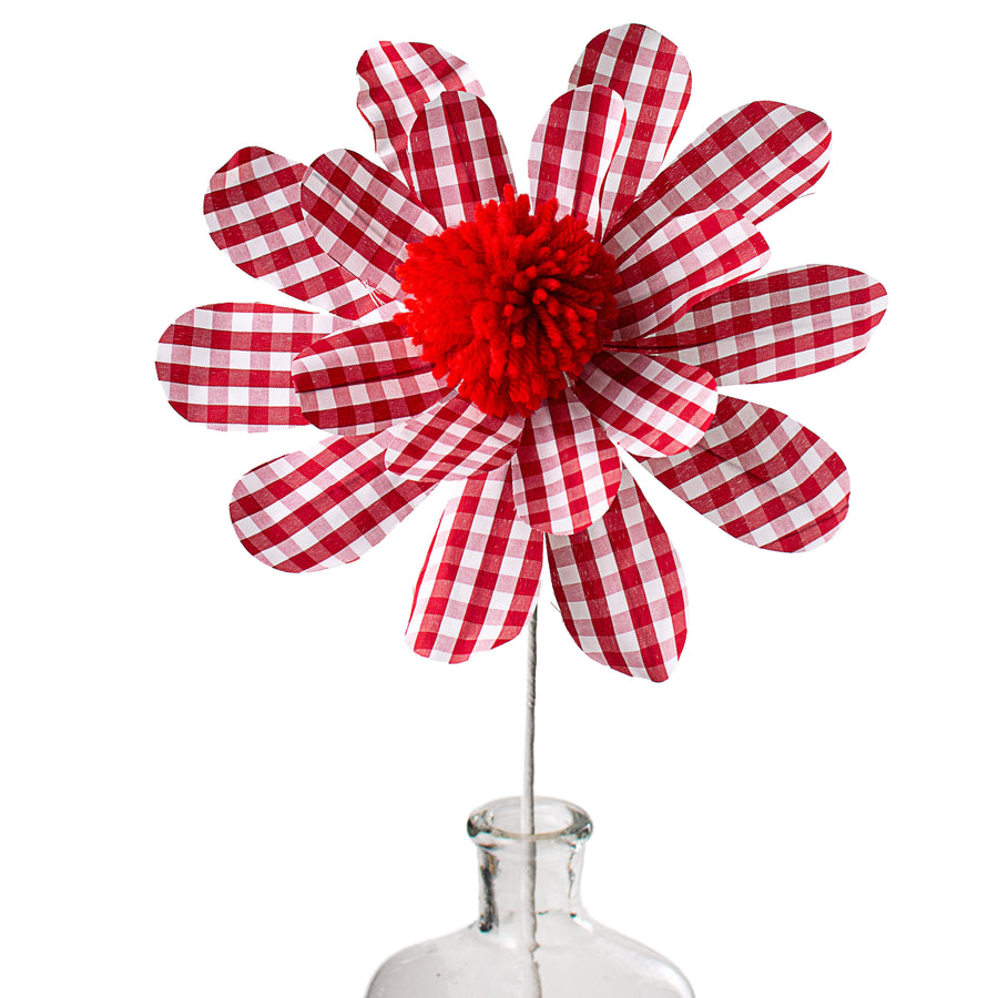 24" Gingham Sunflower Pick: Red & White Item Number: 62815RD