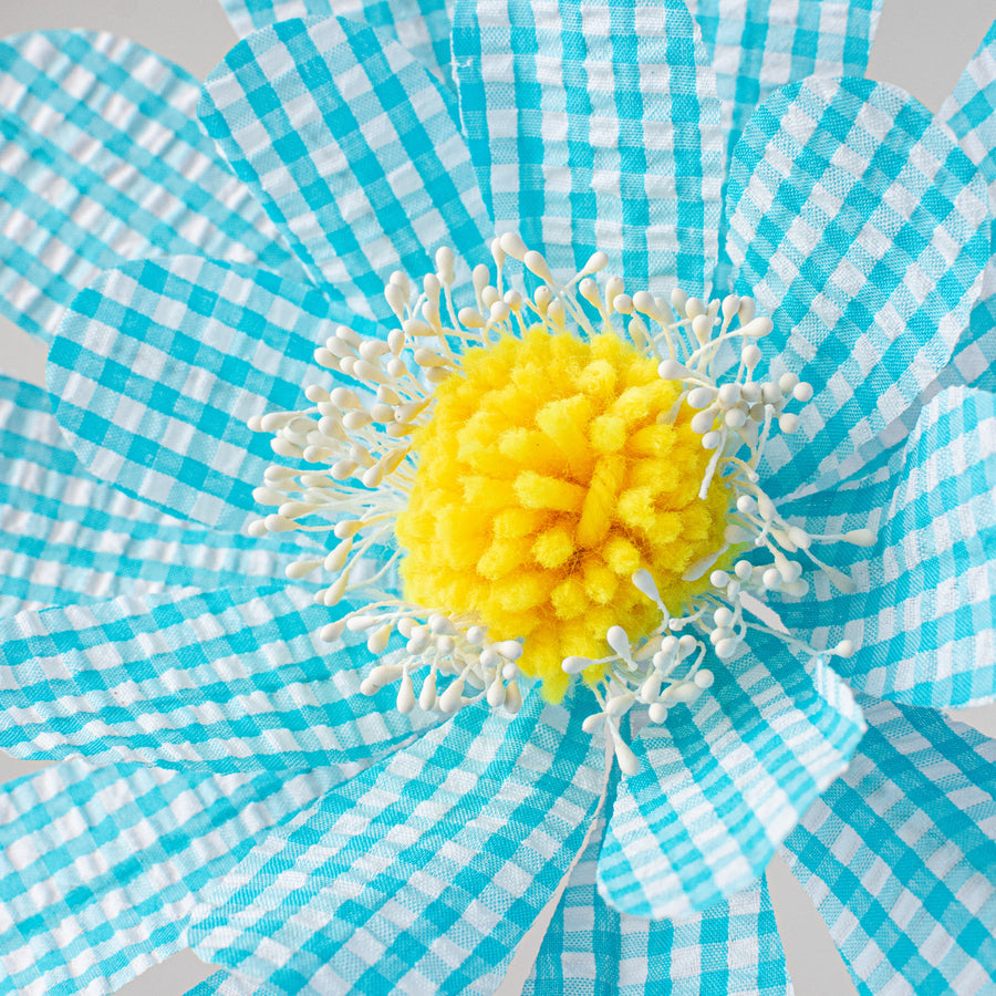 24" Gingham Sunflower Spray: Blue Lifestyle Photo
