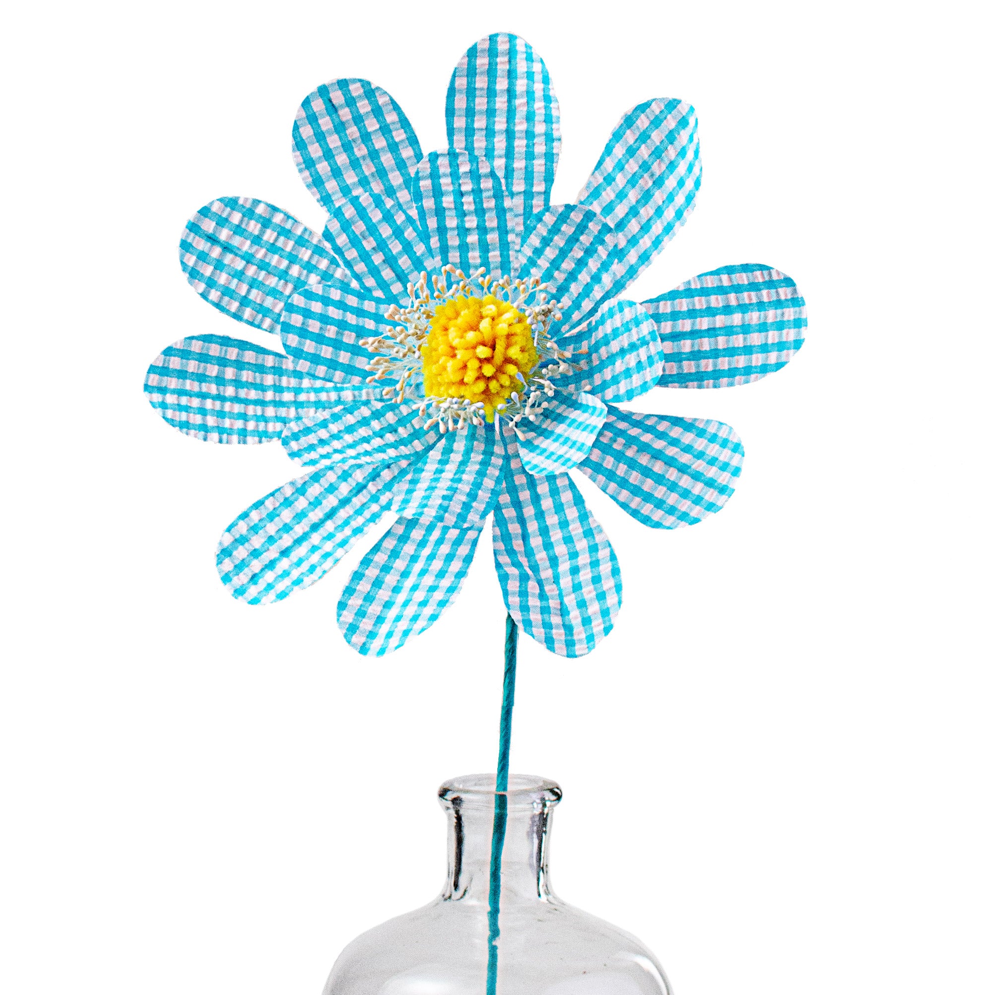 24" Gingham Sunflower Spray: Blue Item Number: 63108BL