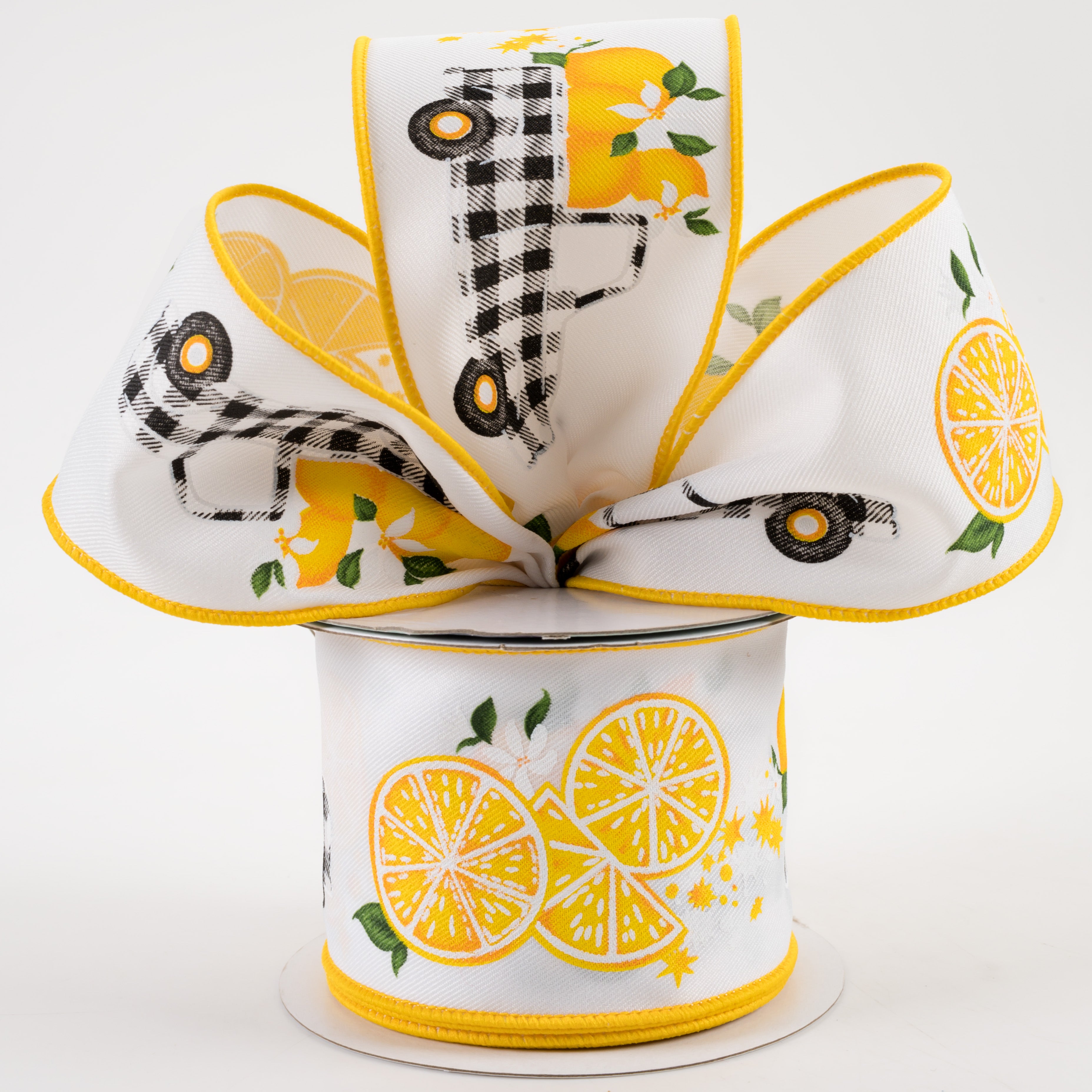 2.5" Gingham Truck With Lemons Ribbon: White (10 Yards) Lifestyle Photo