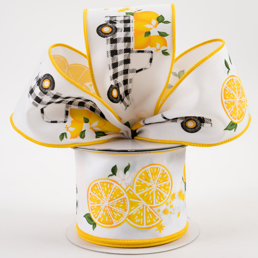 2.5" Gingham Truck With Lemons Ribbon: White (10 Yards) Lifestyle Photo