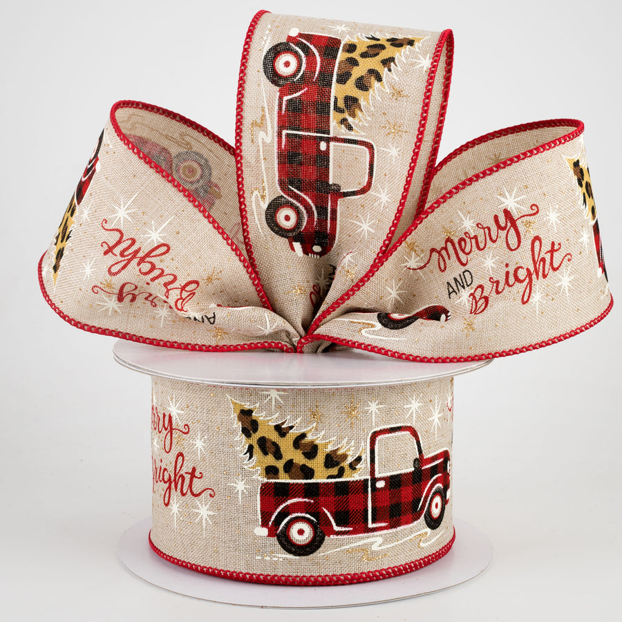 2.5" Gingham Truck, Leopard Tree Ribbon: Light Natural (10 Yards) Lifestyle Photo