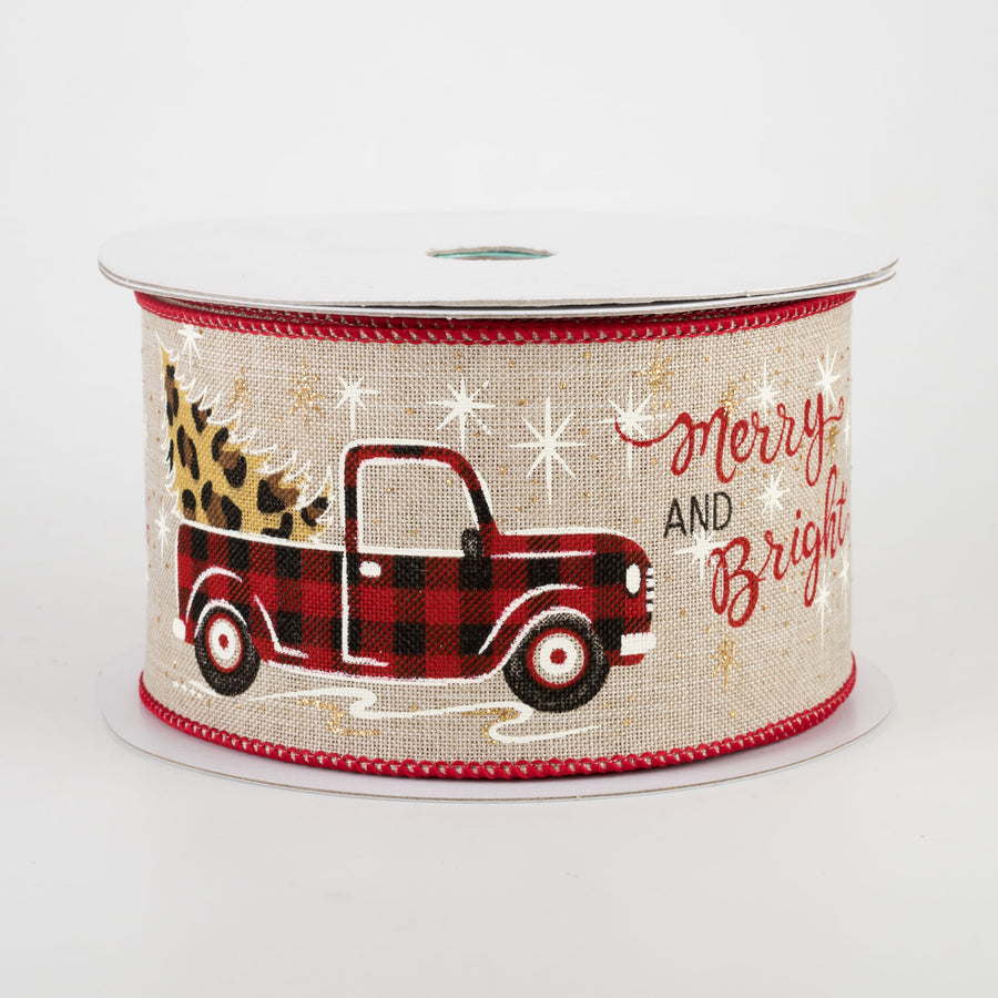 2.5" Gingham Truck, Leopard Tree Ribbon: Light Natural (10 Yards)