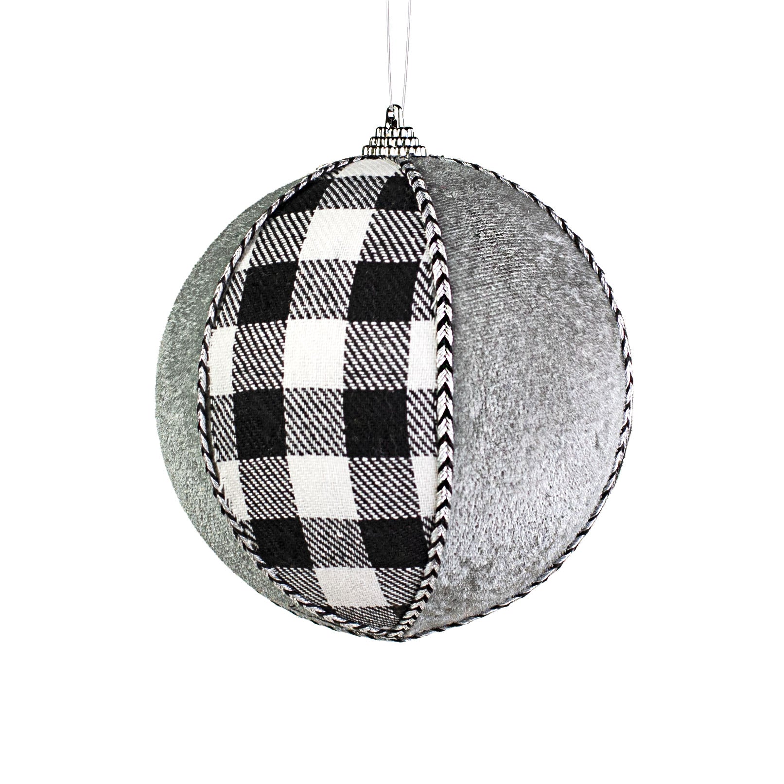 5" Gingham & Velvet Ball Ornament Item Number: 85224GY