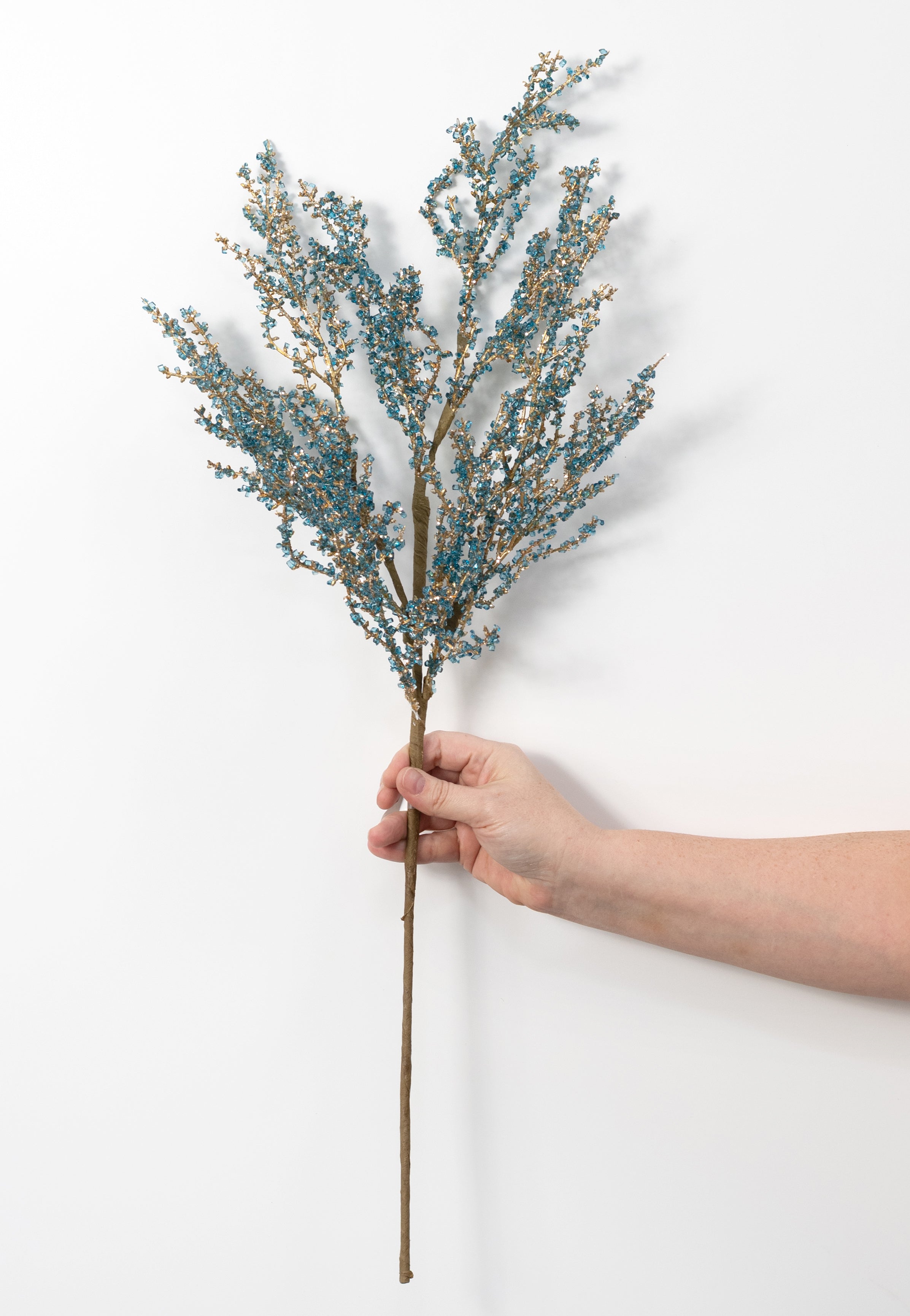 30" Iced Bead Twig Spray: Blue & Gold