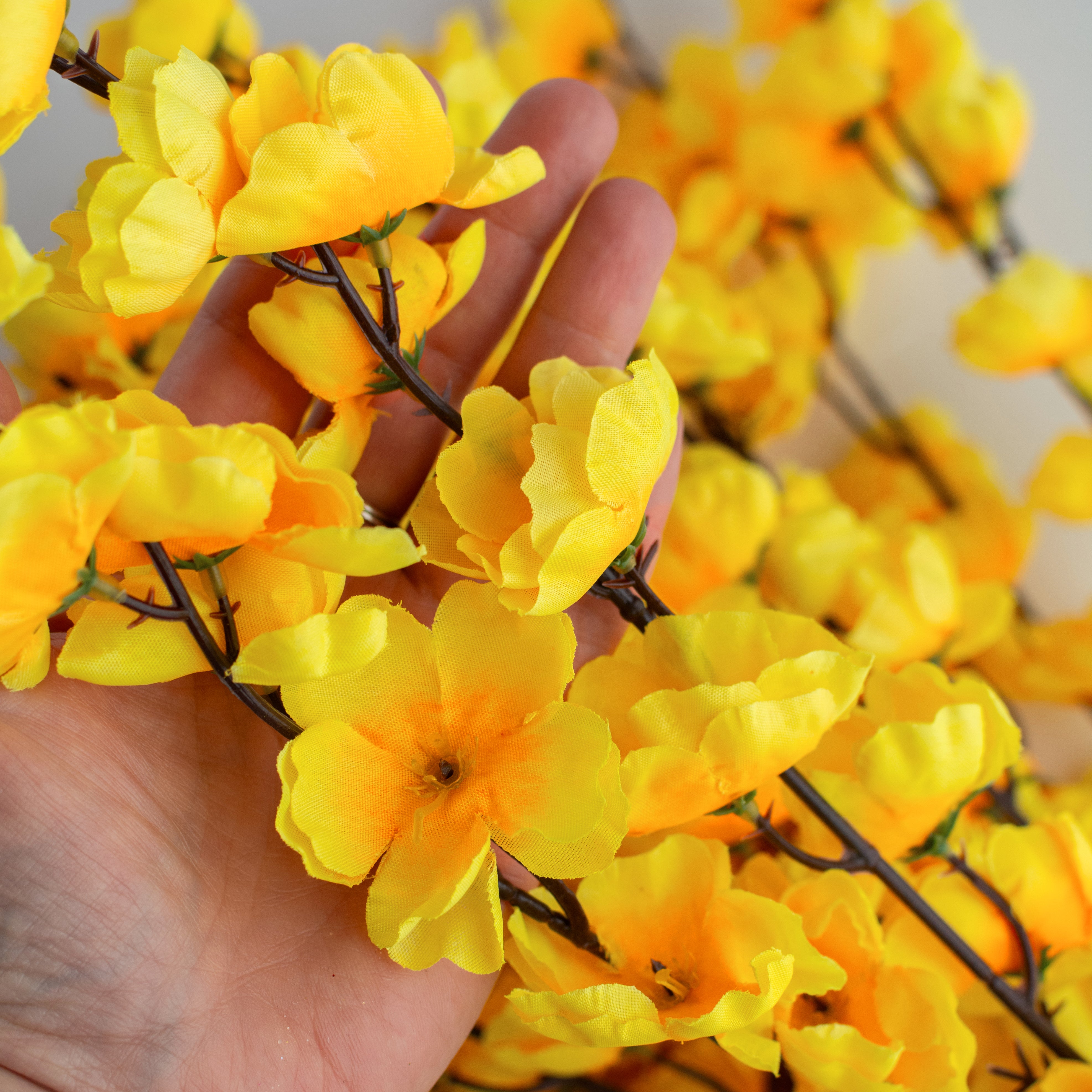 25" Cherry Blossom Bush: Golden Yellow (18 Stem)