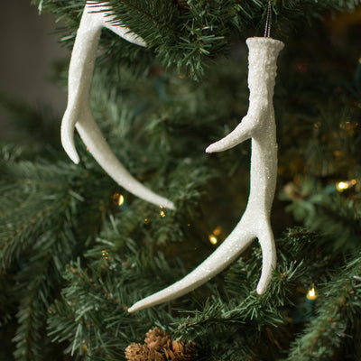 8.5" Glitter Antler Ornament: White (Set of 2) Lifestyle Photo
