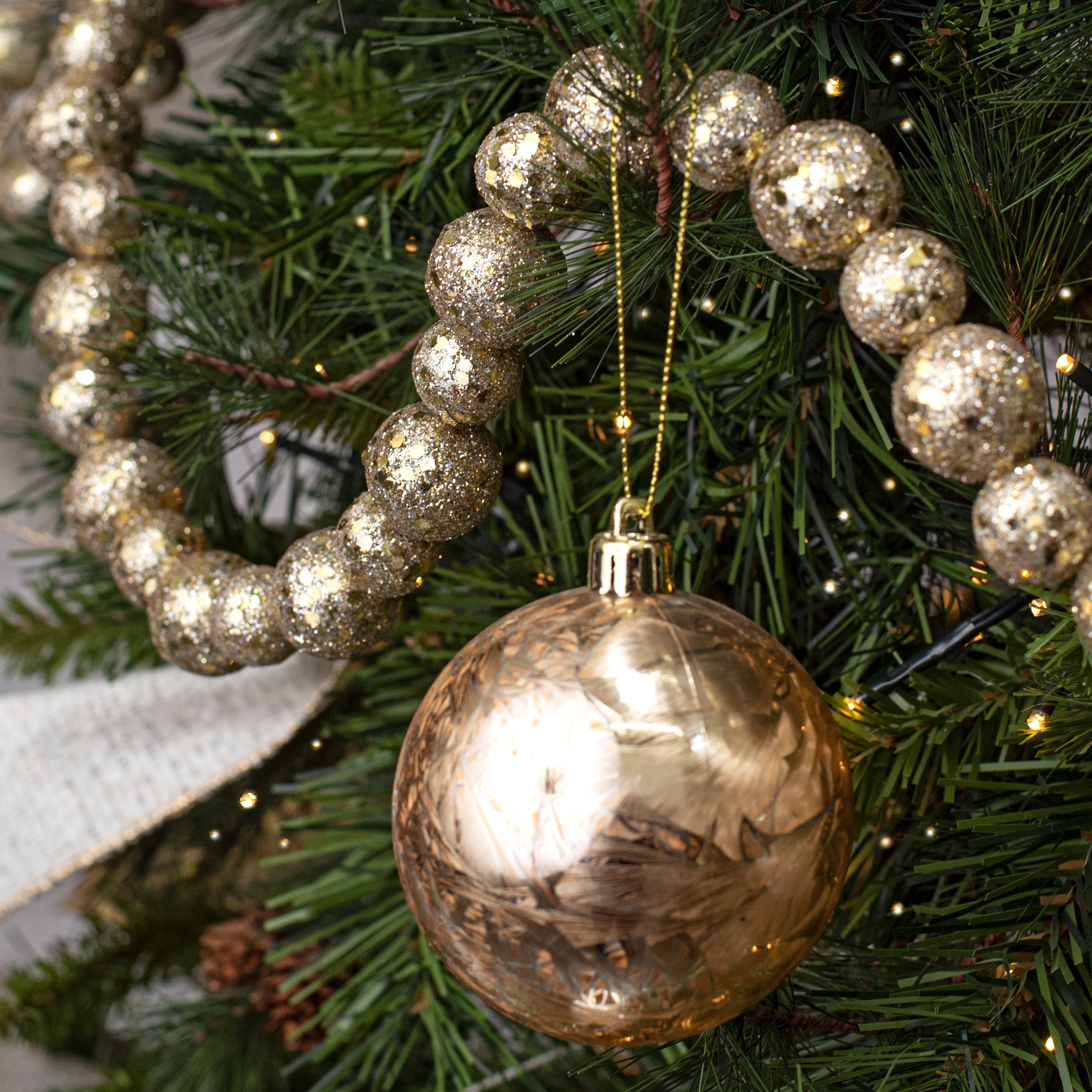 6' Glitter Ball Garland: Platinum detail photo 4