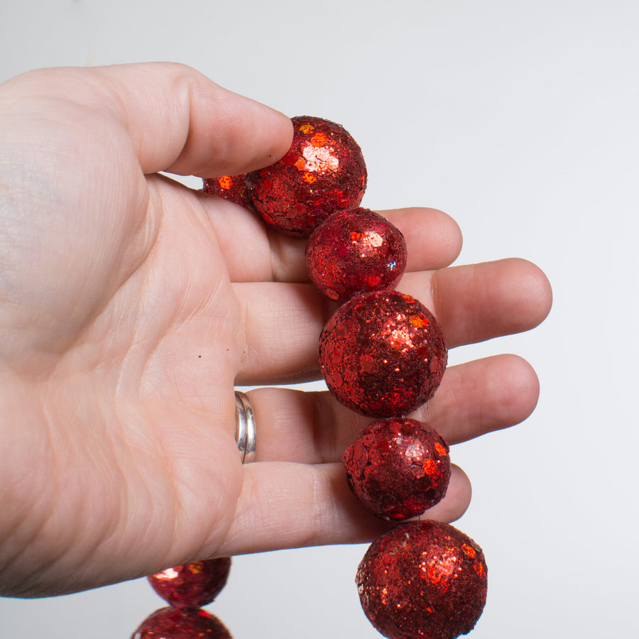 6' Glitter Ball Garland: Red detail photo 3