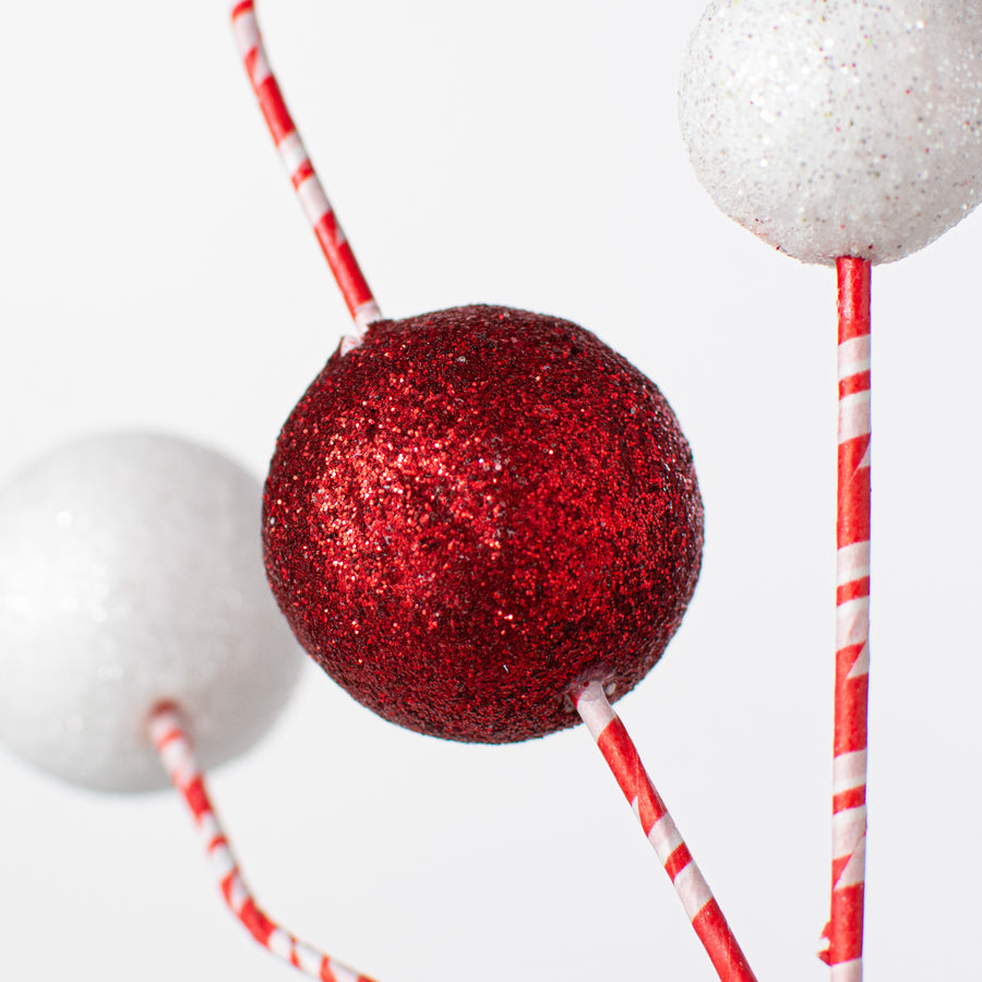 31" Glitter Ball Spray: Red & White Lifestyle Photo