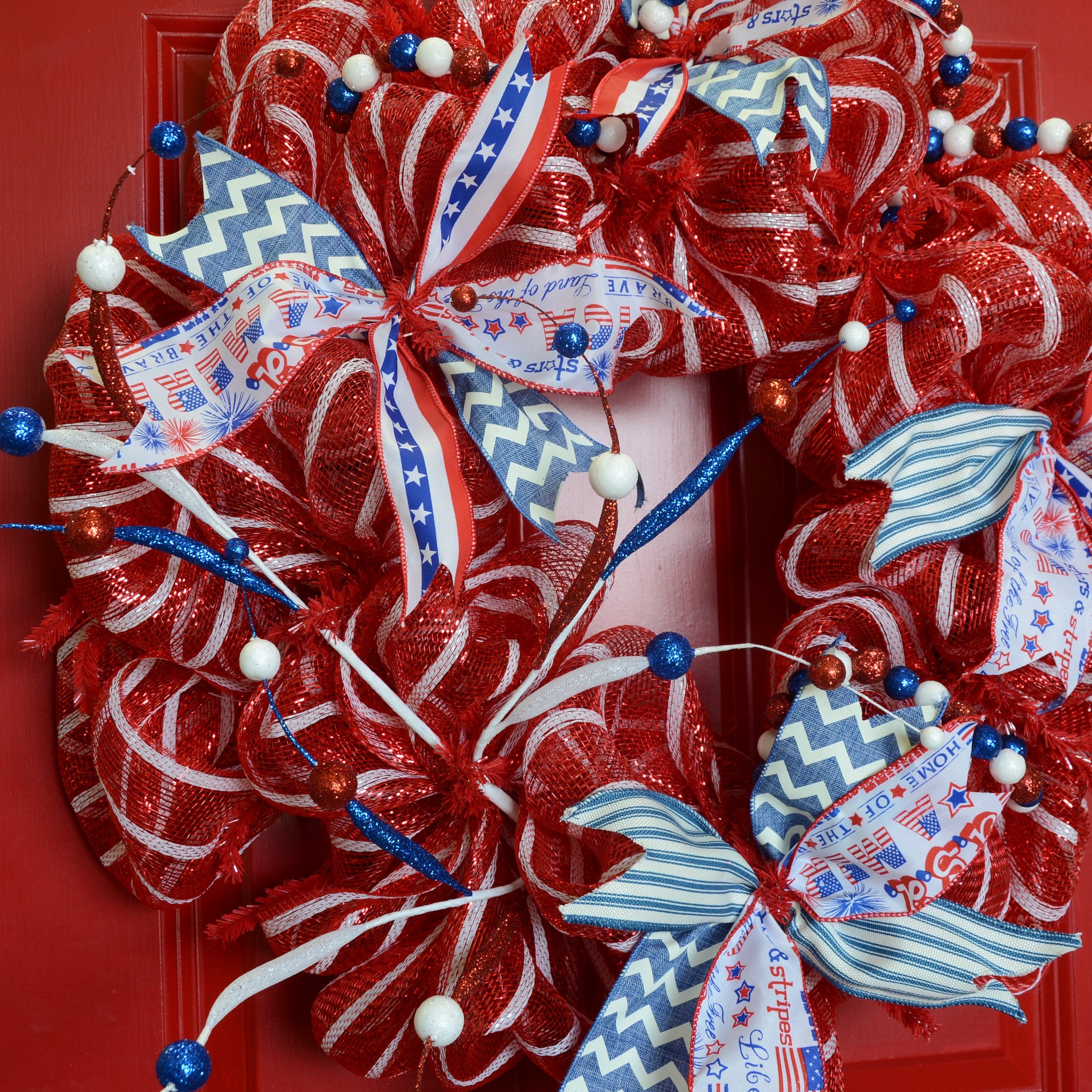 27" Glitter Ball Tubing Spray: Red, White, Blue Patriotic detail photo 5
