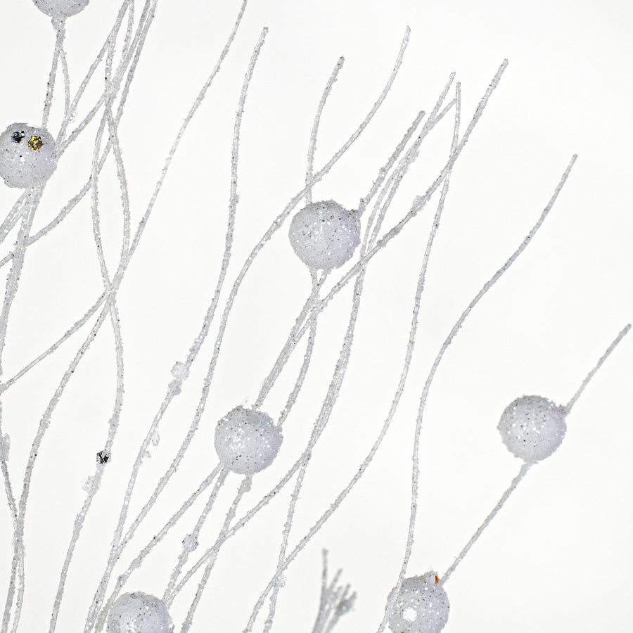 36" Glitter Ball Twig Spray: White Lifestyle Photo