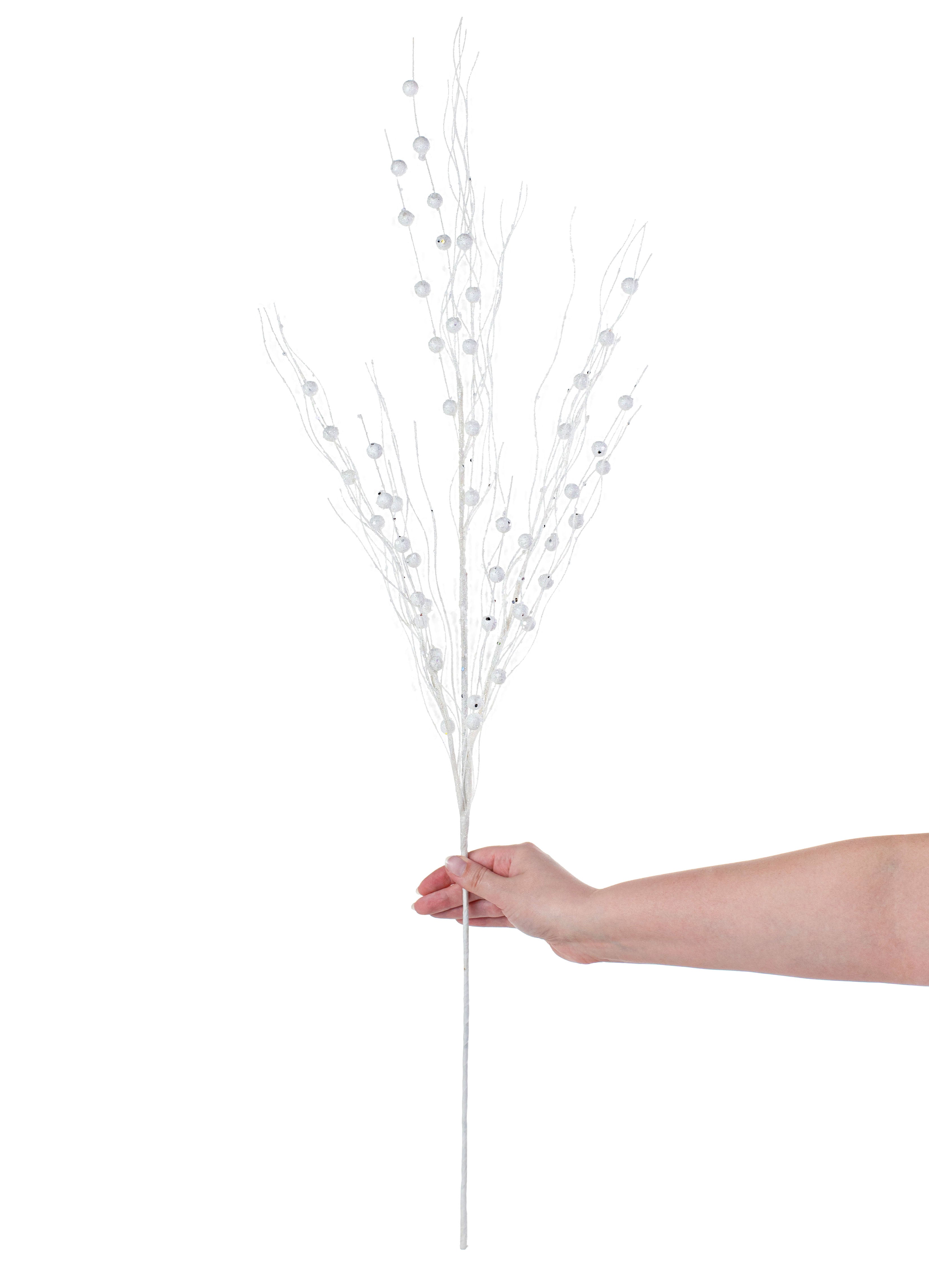 36" Glitter Ball Twig Spray: White detail photo 3