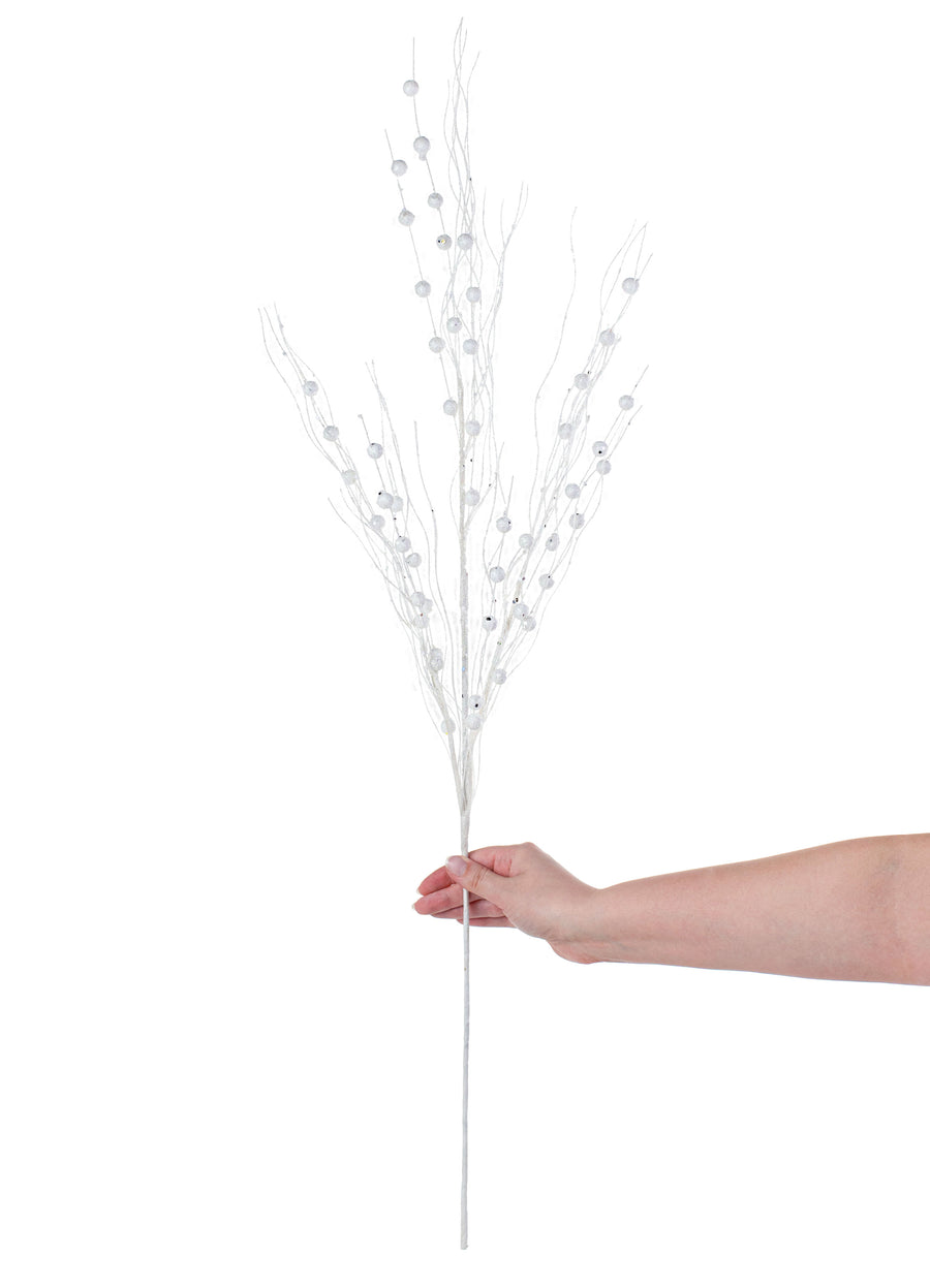36" Glitter Ball Twig Spray: White detail photo 3