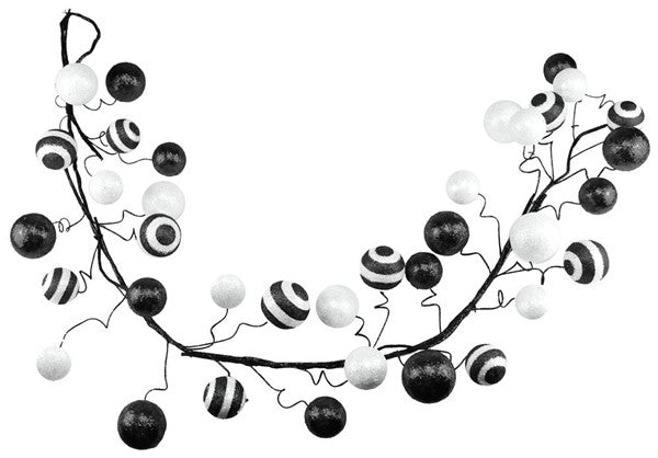 5' Glitter Ball Wired Garland: Black & White detail photo 4