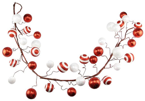 5' Glitter Ball Wired Garland: Red & White detail photo 3