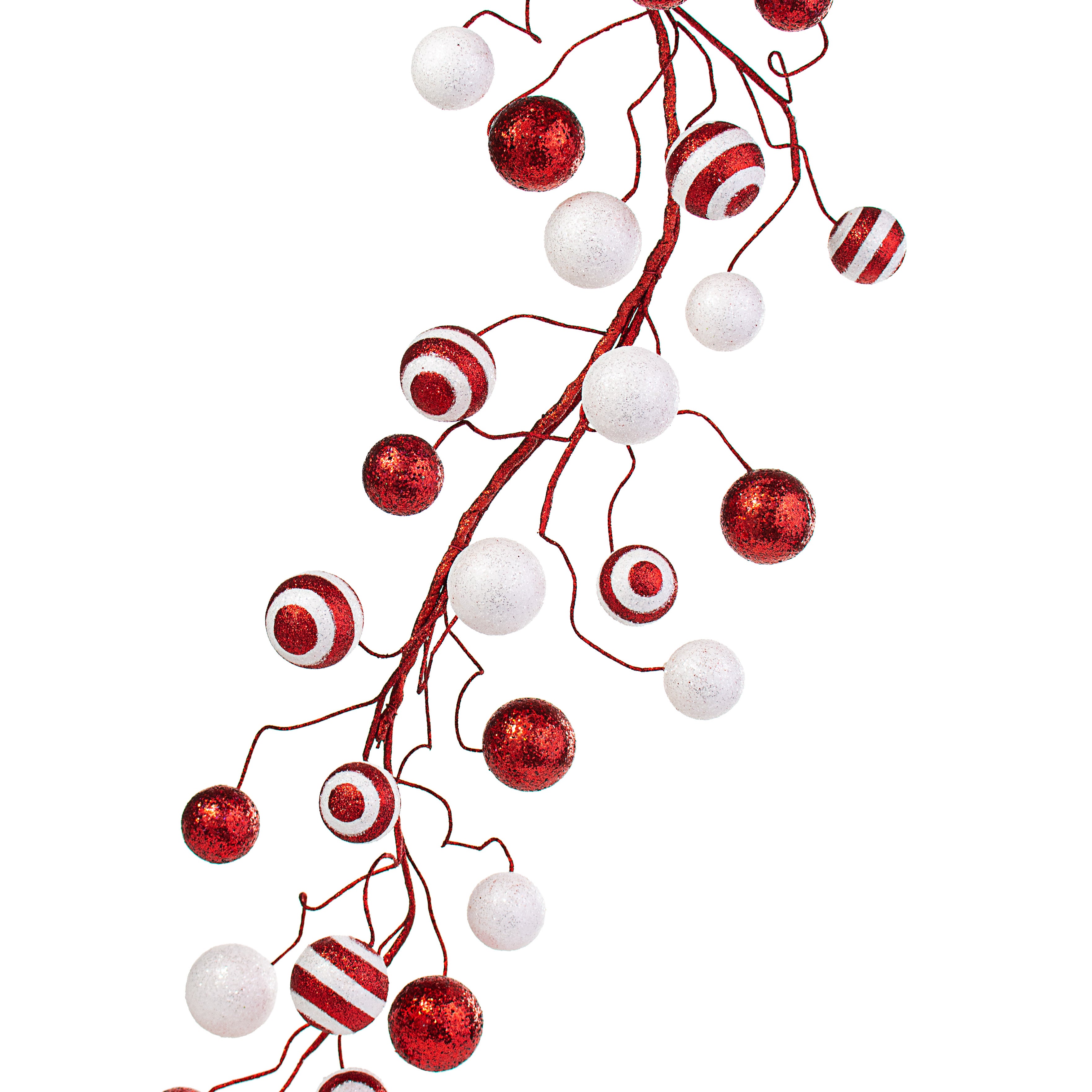 5' Glitter Ball Wired Garland: Red & White Item Number: XG673391