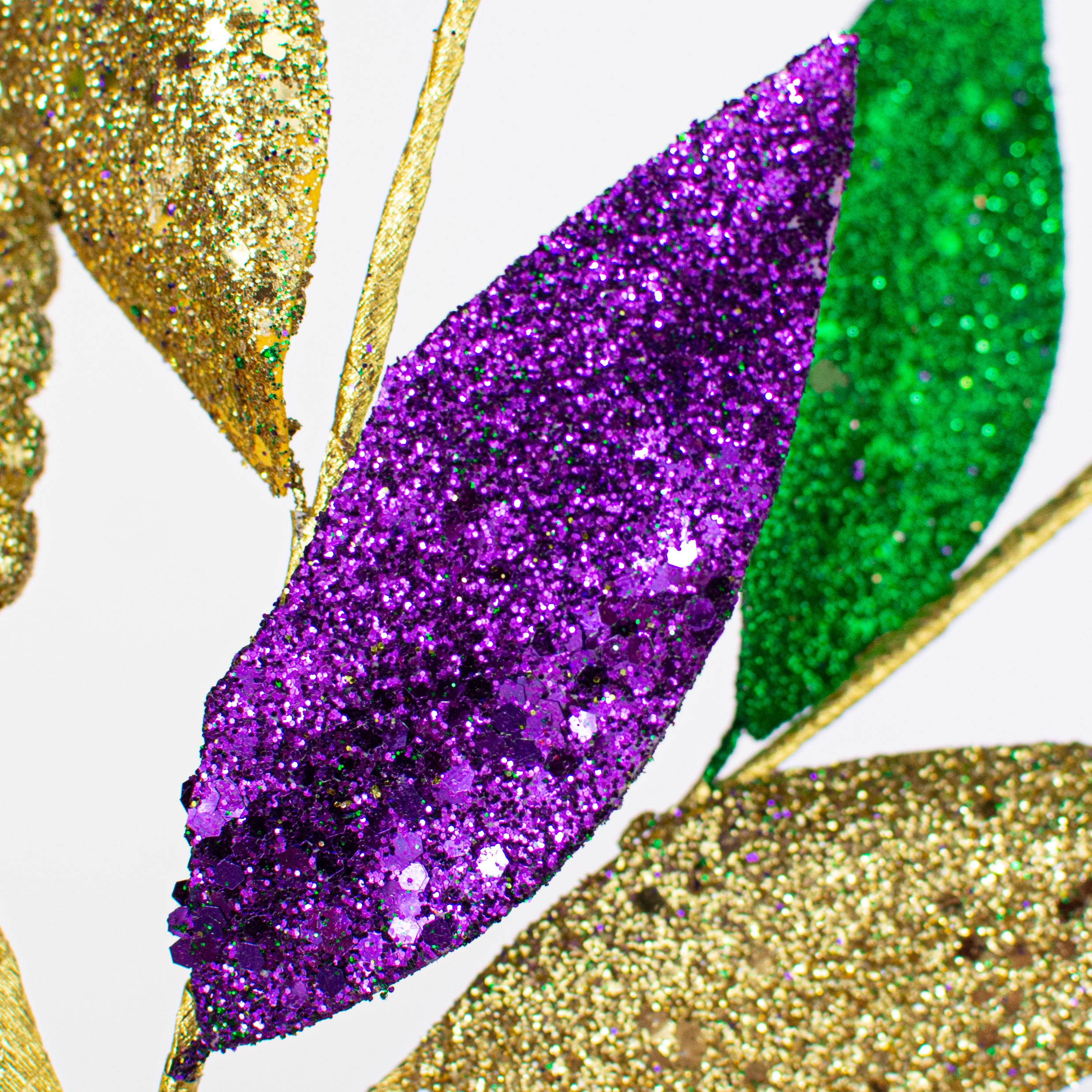 26" Glitter Bead Leaf Spray: Mardi Gras detail photo 4