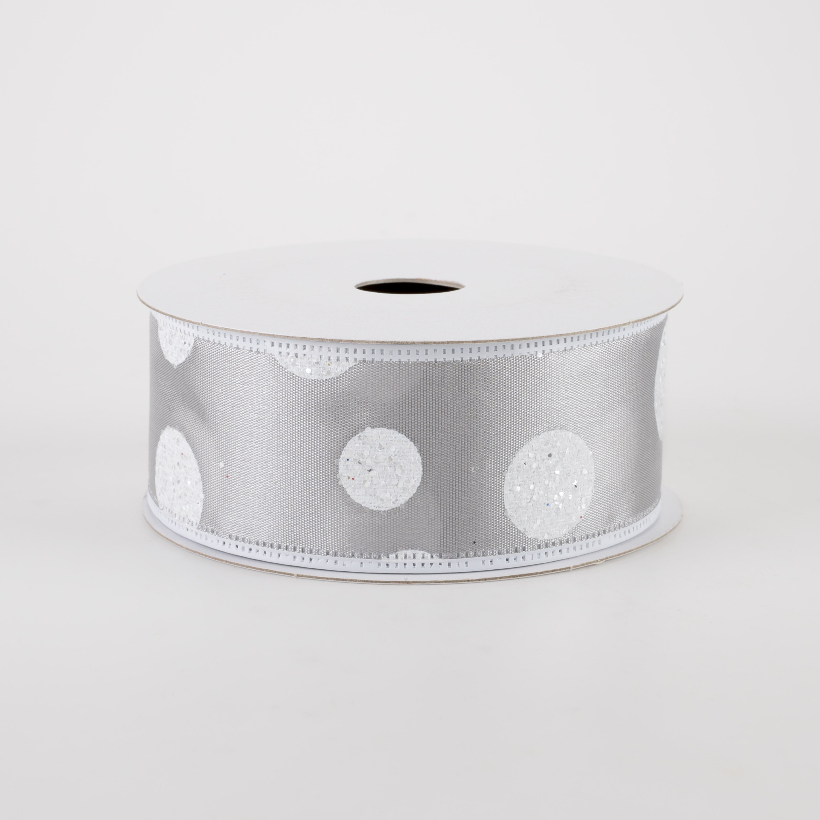 1.5" Glitter Big White Dots Ribbon: Grey (10 Yards) Item Number: 75104-09-51