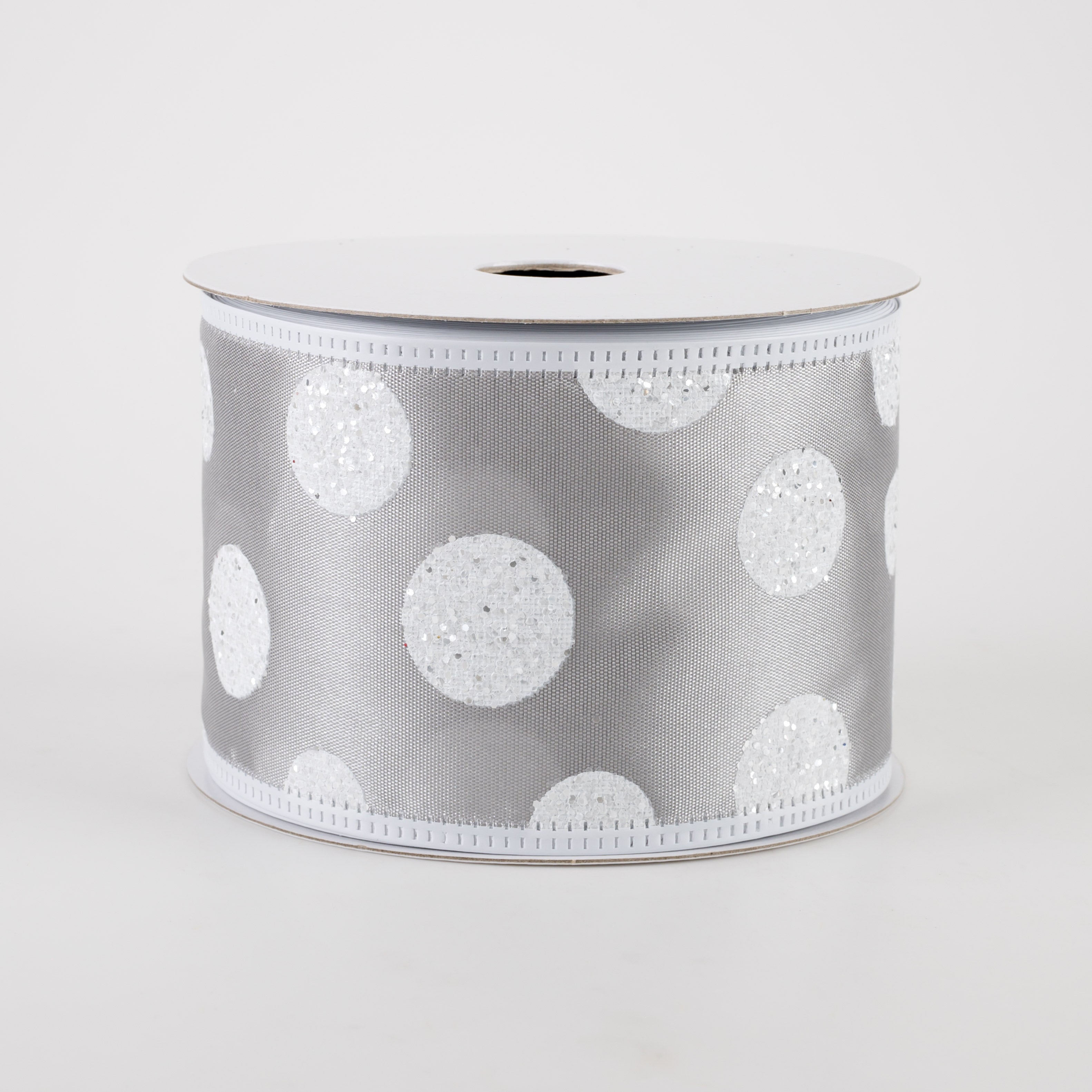 2.5" Glitter Big White Dots Ribbon: Grey (10 Yards) Item Number: 75104-40-51