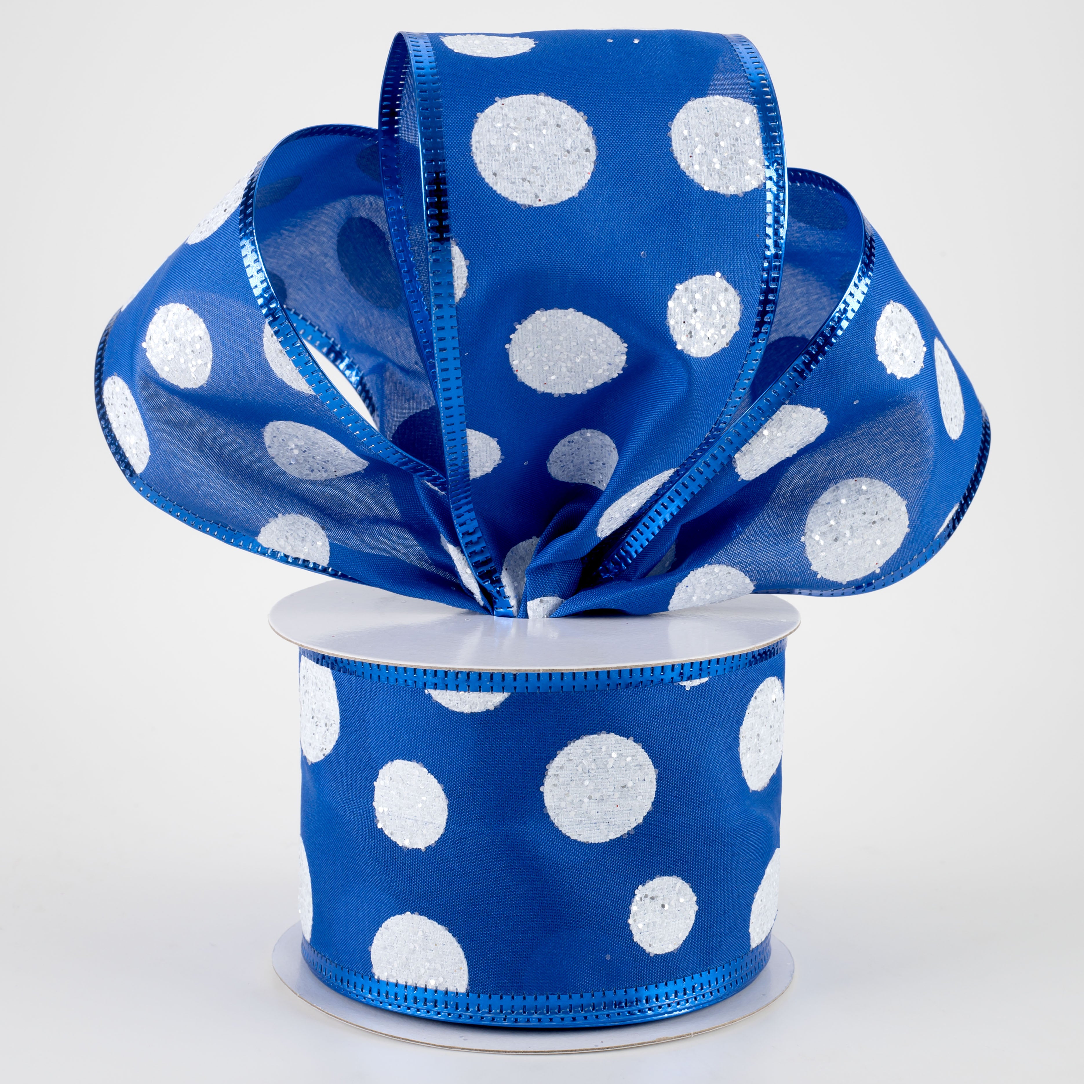 2.5" Glitter Big White Dots Ribbon: Royal Blue (10 Yards) Lifestyle Photo