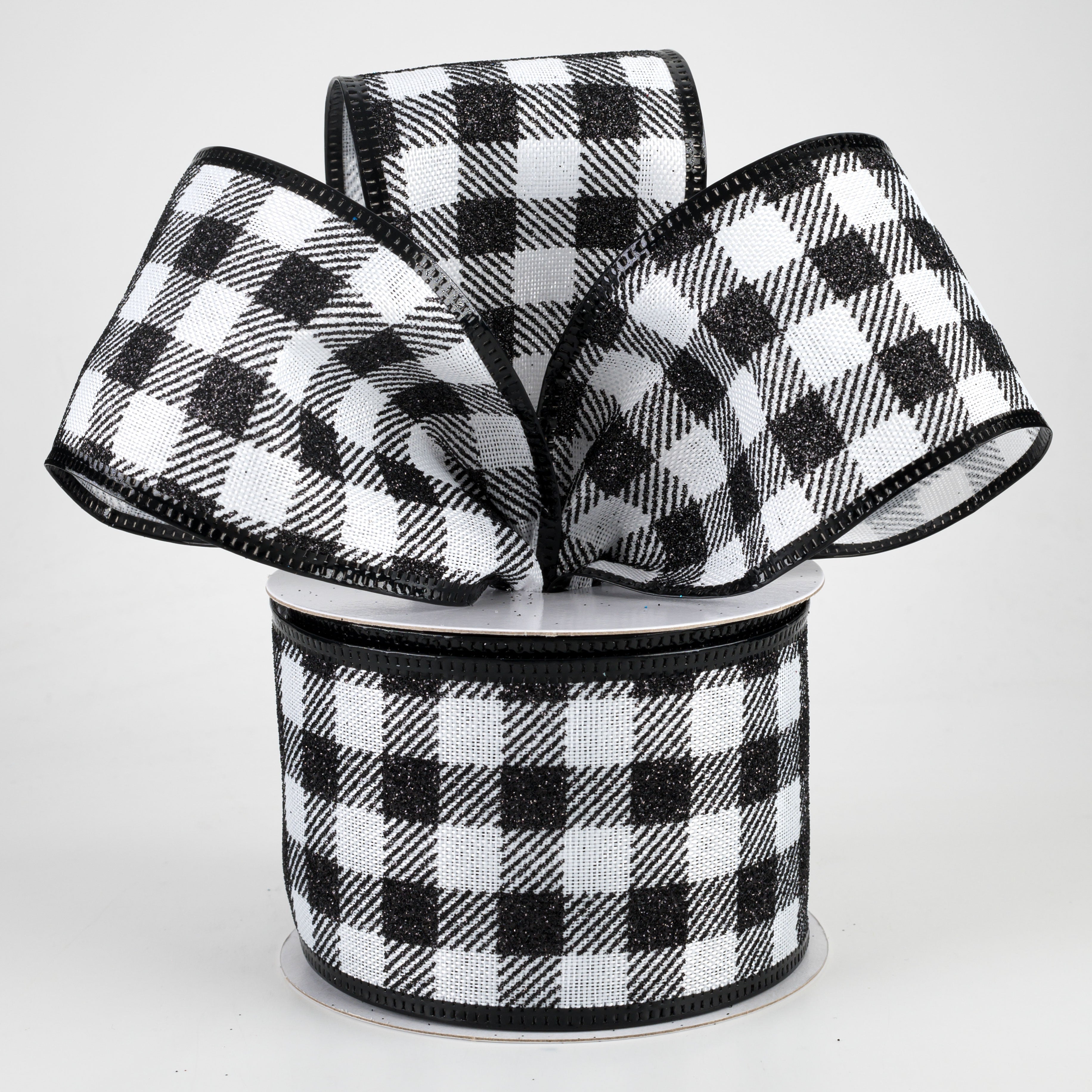 2.5" Glitter Buffalo Plaid Ribbon: White & Black (10 Yards) Lifestyle Photo