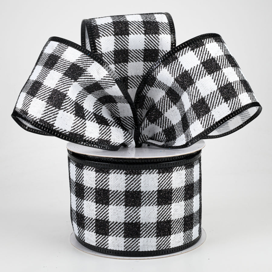 2.5" Glitter Buffalo Plaid Ribbon: White & Black (10 Yards) Lifestyle Photo