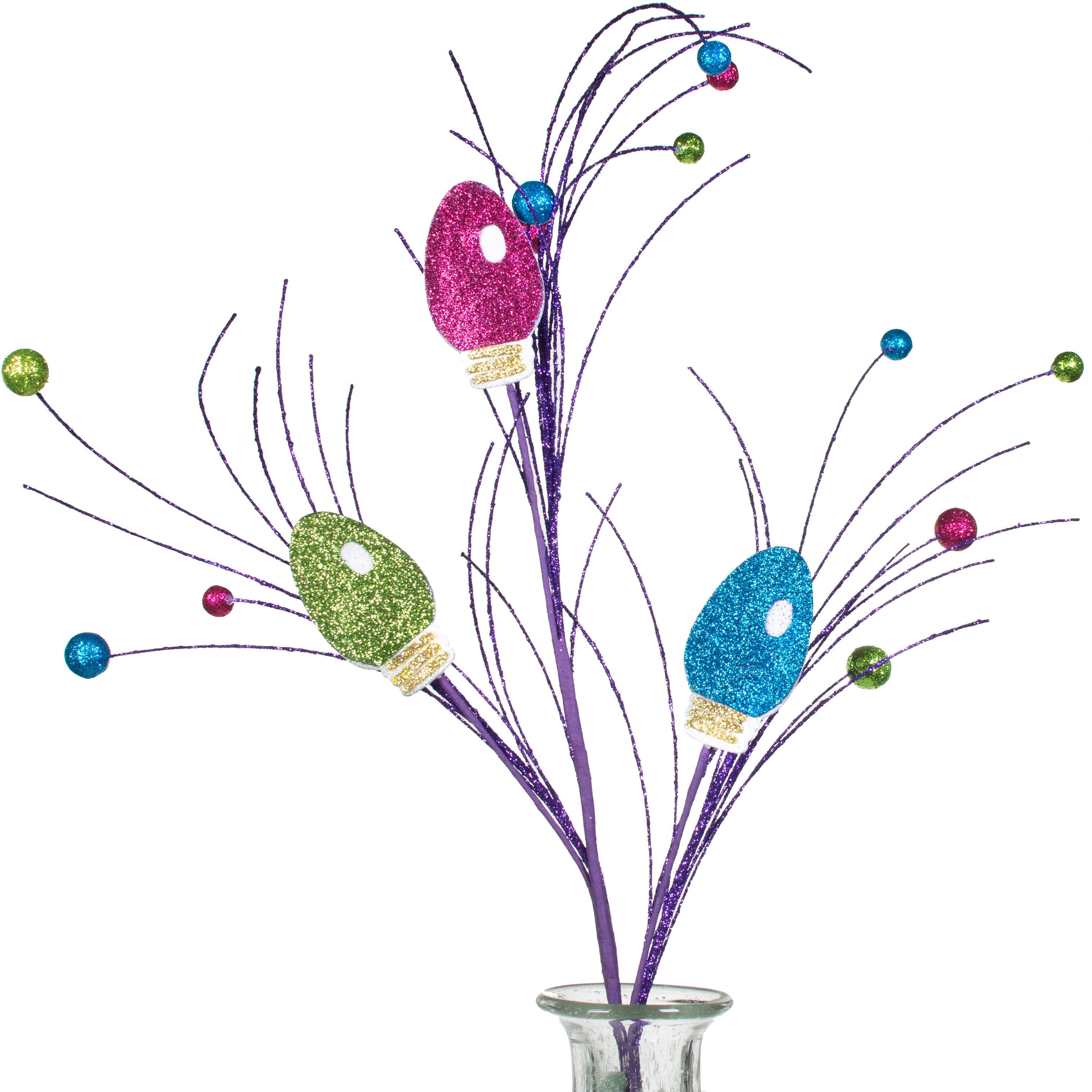 25" Glitter Bulb Spray: Lime, Fuchsia, Turquoise Item Number: XP371278