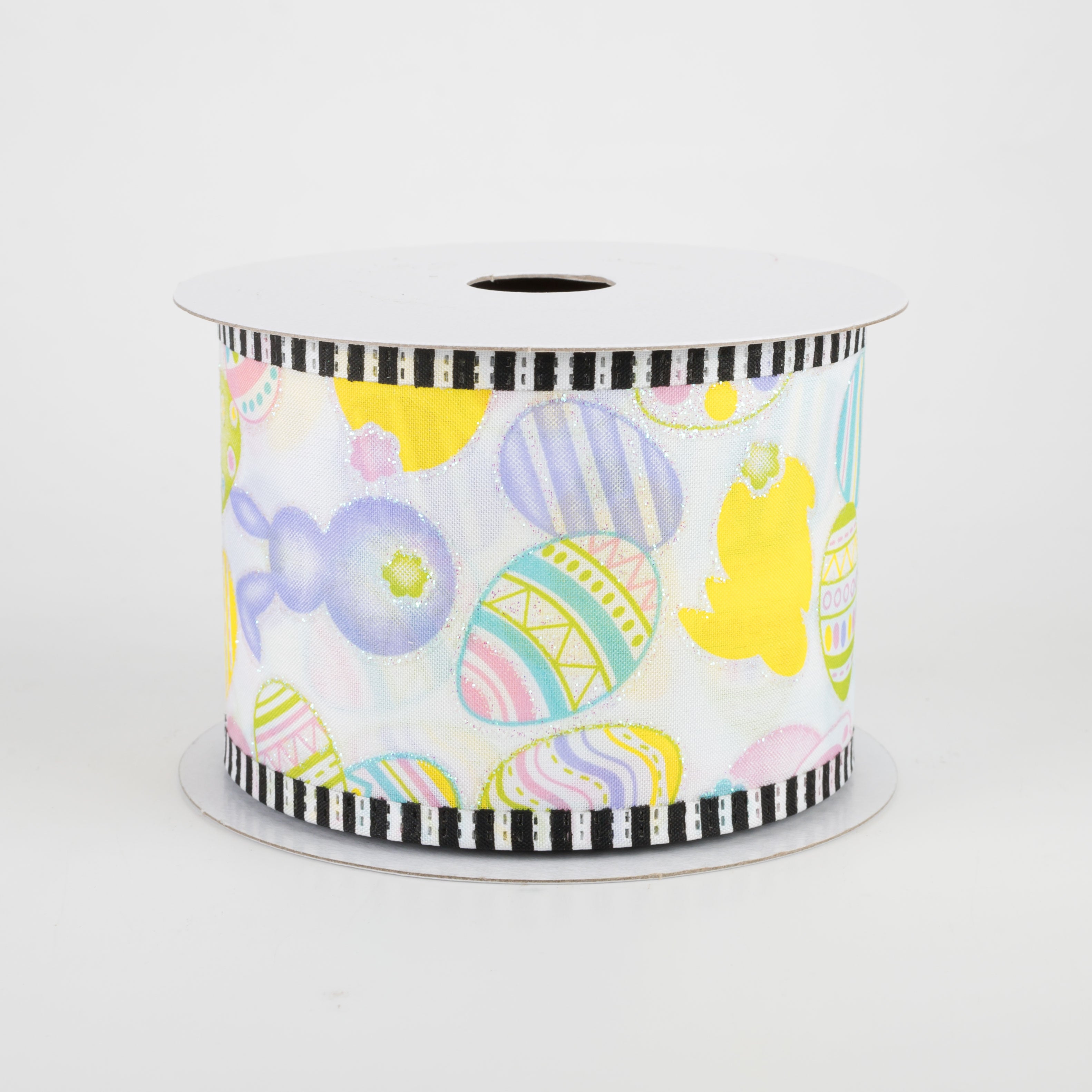 2.5" Glitter Bunny & Egg Striped Edge Ribbon (10 Yards) Item Number: 35101-40-30