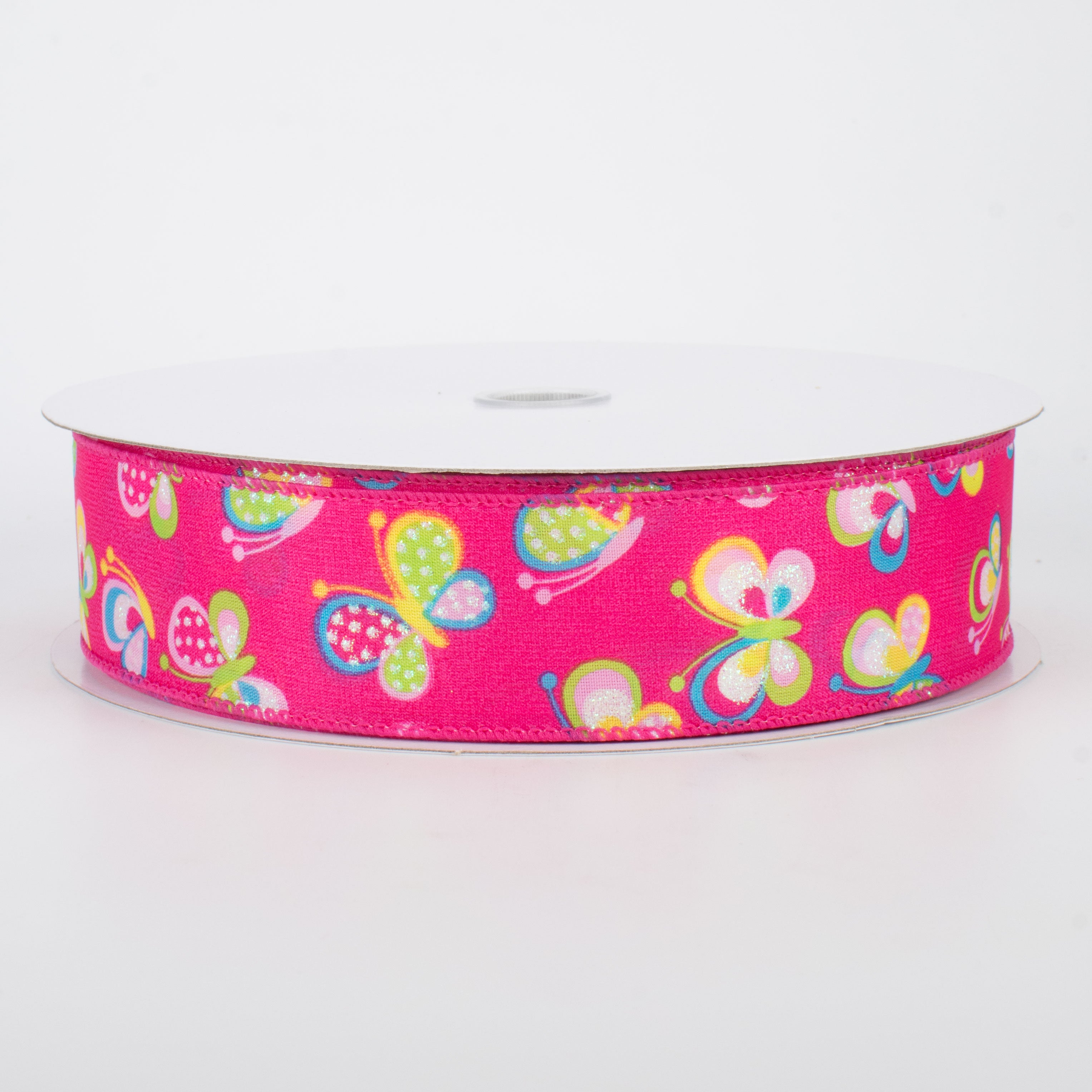 1.5" Glitter Butterfly Ribbon: Fuchsia (50 Yards)
