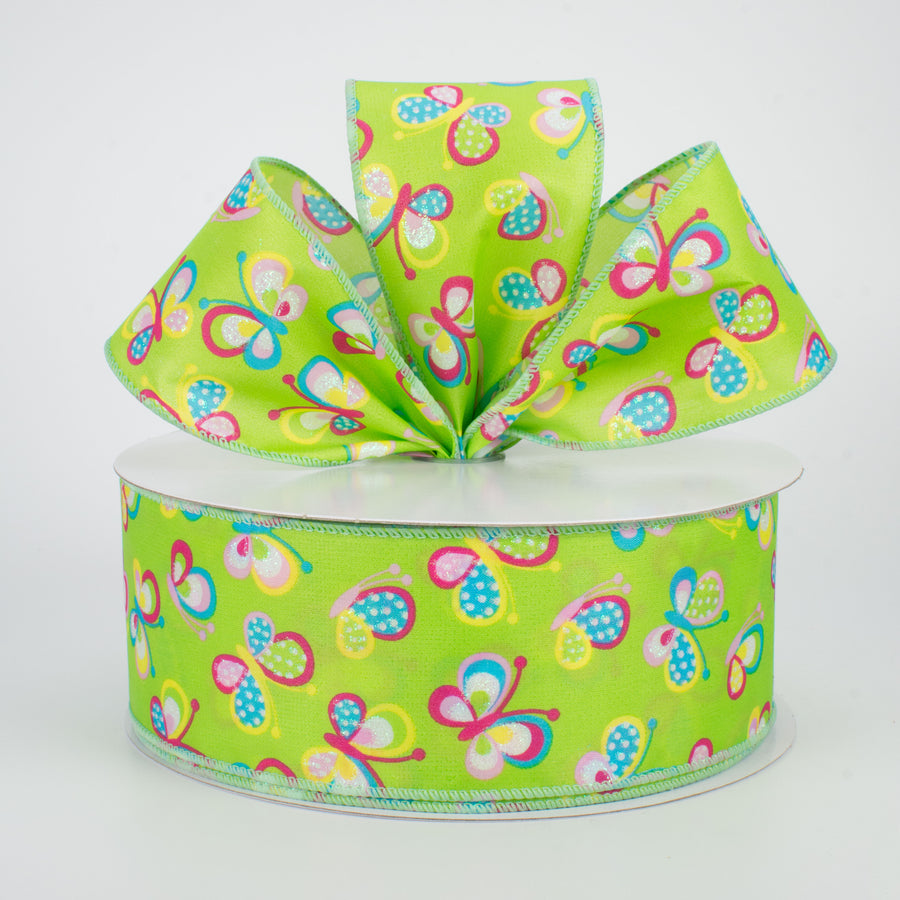 2.5" Glitter Butterfly Ribbon: Lime (50 Yards) Lifestyle Photo