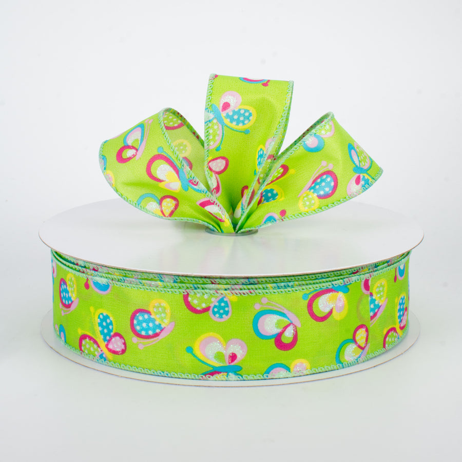 1.5" Glitter Butterfly Ribbon: Lime (50 Yards) Lifestyle Photo