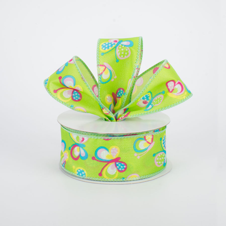 1.5" Glitter Butterfly Ribbon: Lime Green (10 Yards) Lifestyle Photo