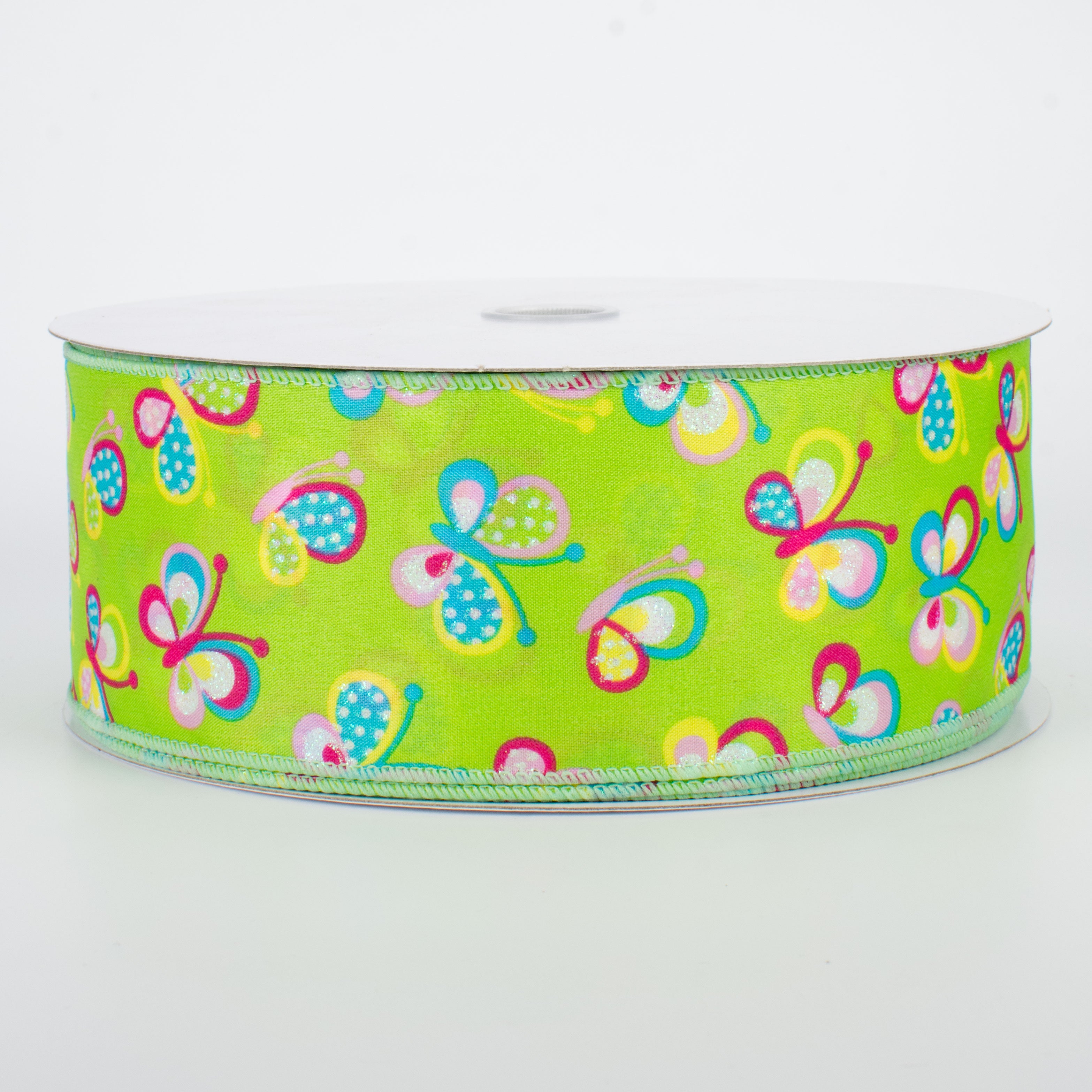 2.5" Glitter Butterfly Ribbon: Lime (50 Yards) Item Number: Q501840-559