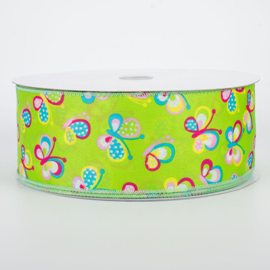 2.5" Glitter Butterfly Ribbon: Lime (50 Yards) Item Number: Q501840-559