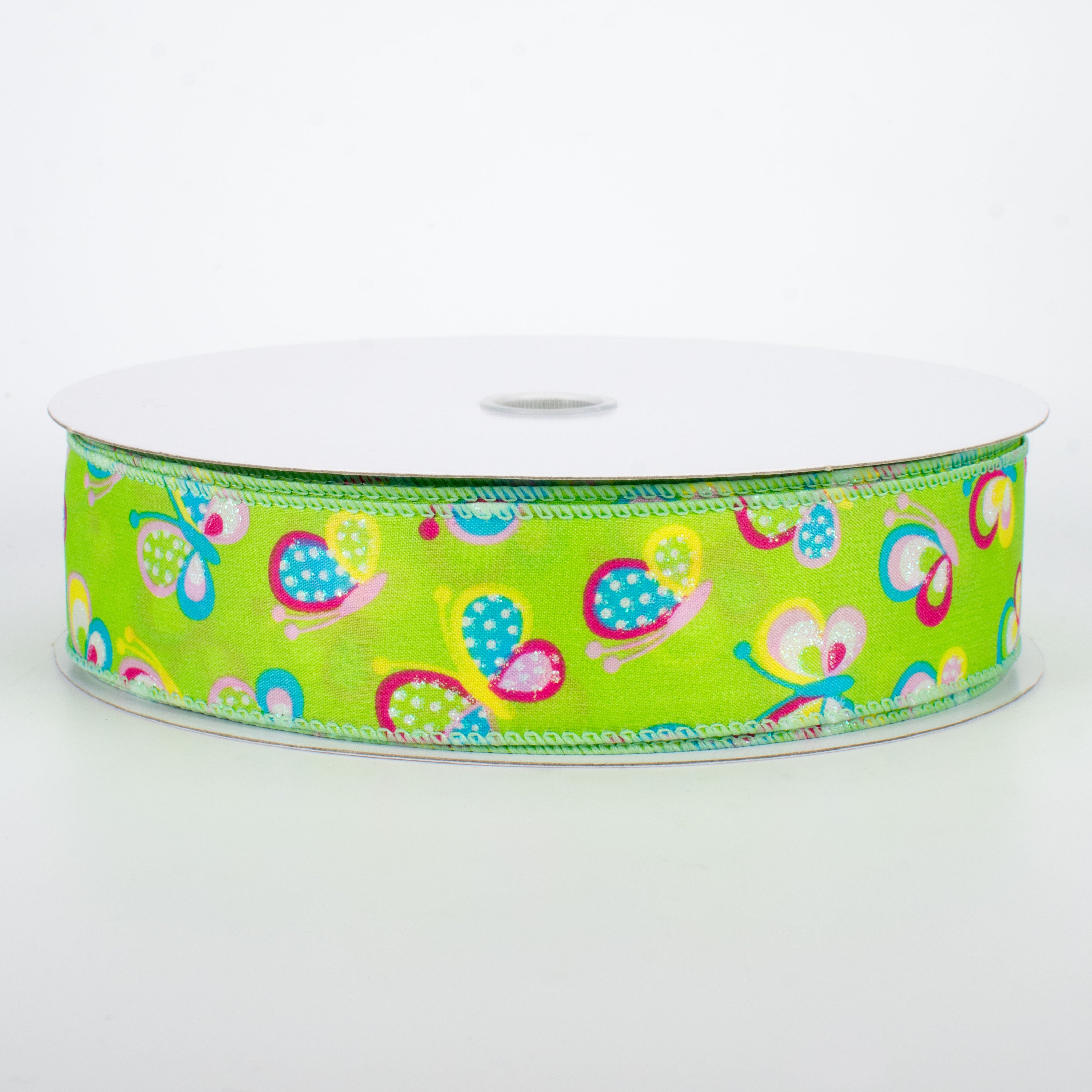 1.5" Glitter Butterfly Ribbon: Lime (50 Yards)
