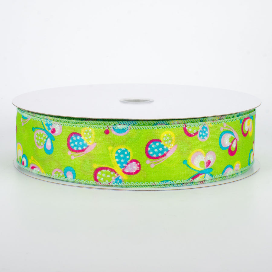 1.5" Glitter Butterfly Ribbon: Lime (50 Yards)