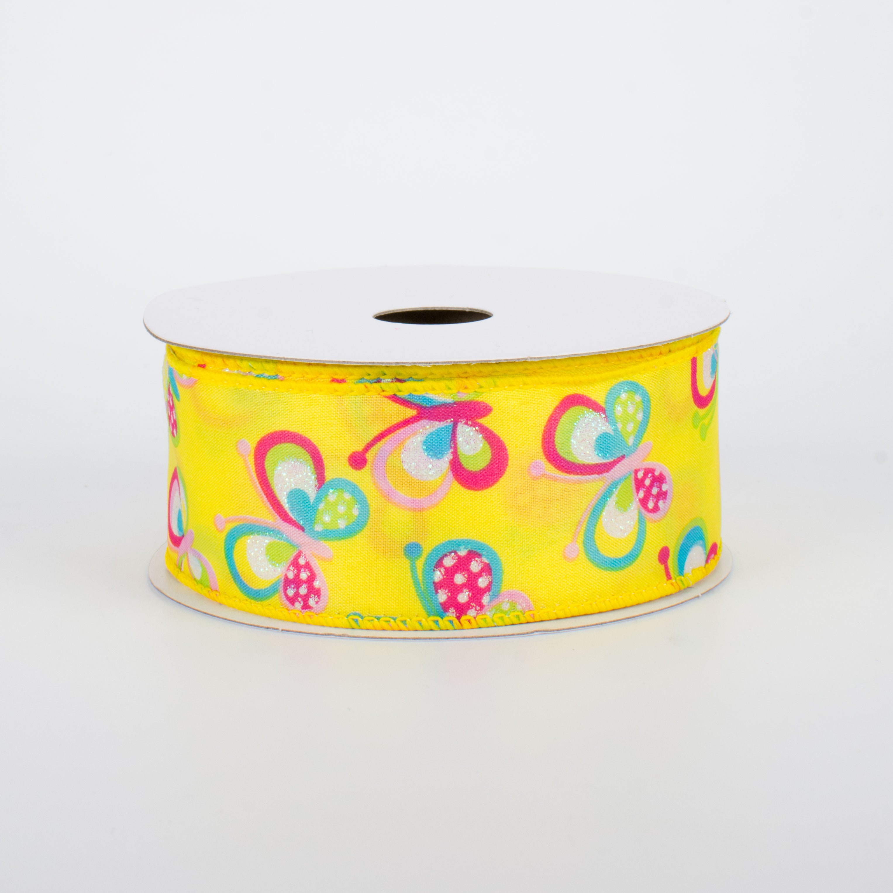 1.5" Glitter Butterfly Ribbon: Yellow (10 Yards)