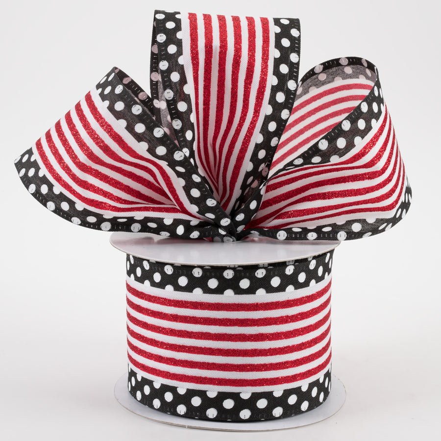 2.5" Glitter Cabana Stripe Dot Edge Ribbon: White, Red, Black (10 Yards) Lifestyle Photo
