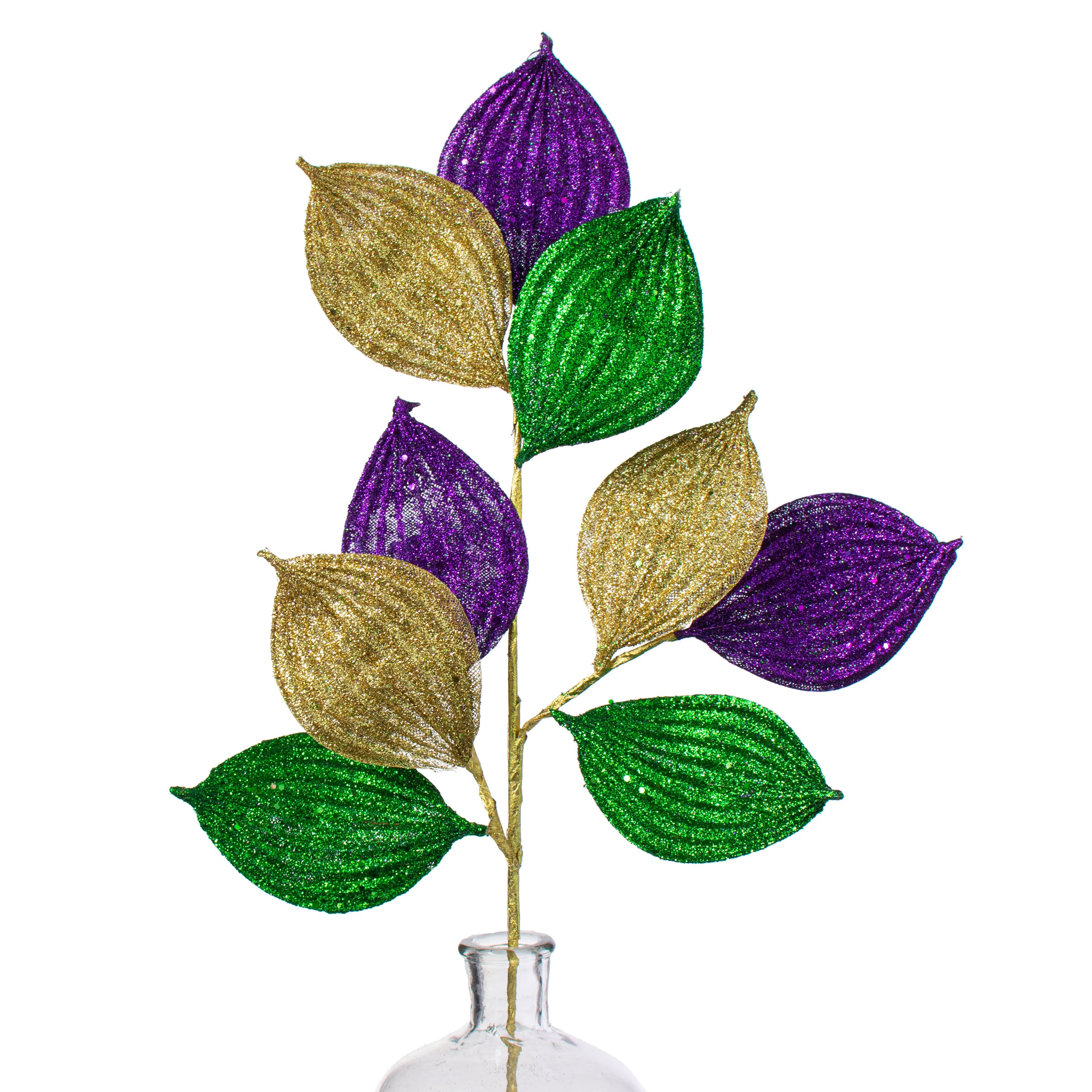 29" Glitter Calla Lily Leaf Spray: Mardi Gras Item Number: HG3173