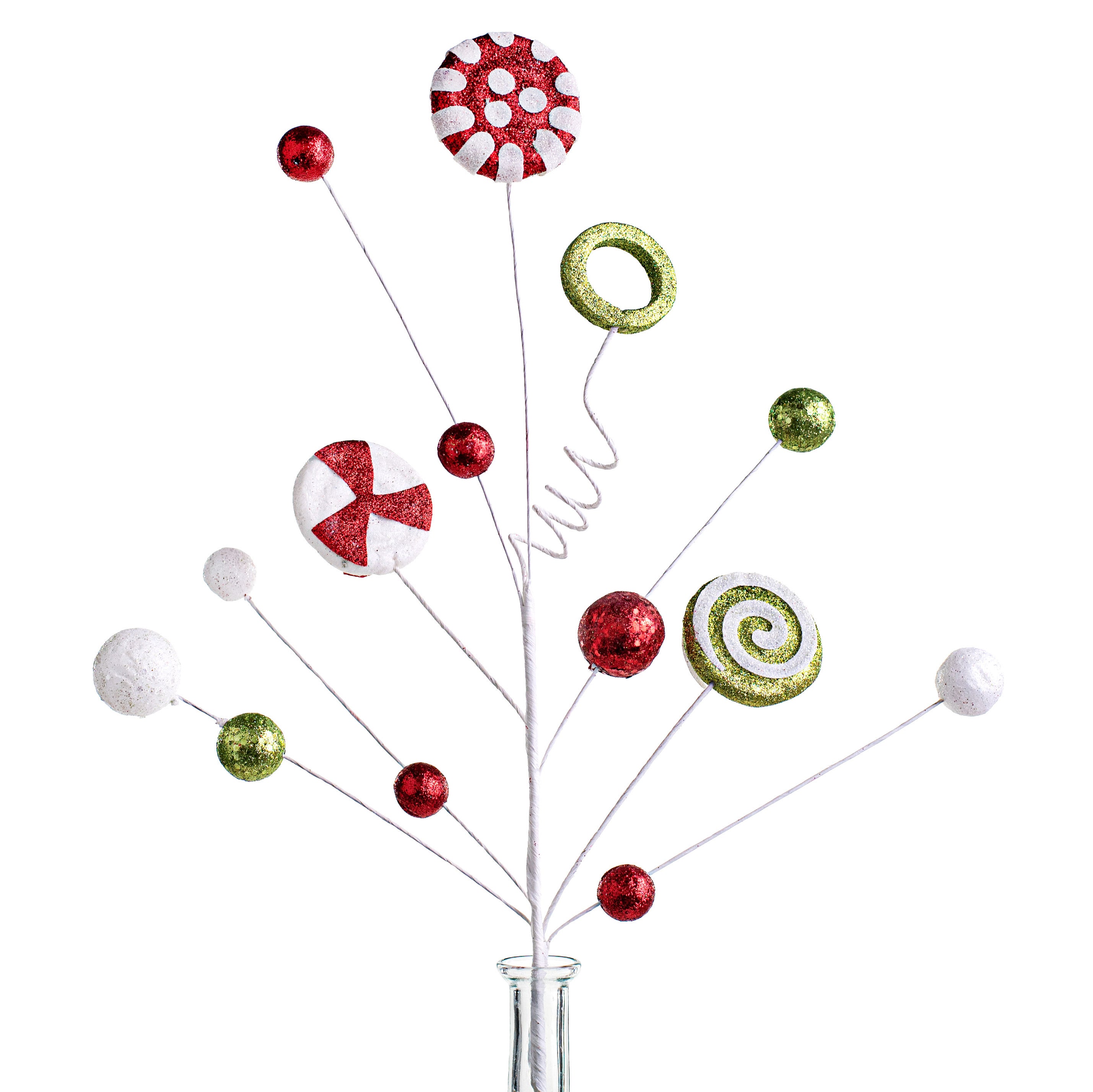 22" Glitter Candy Ball Spray: Red, White, Green Item Number: 134199