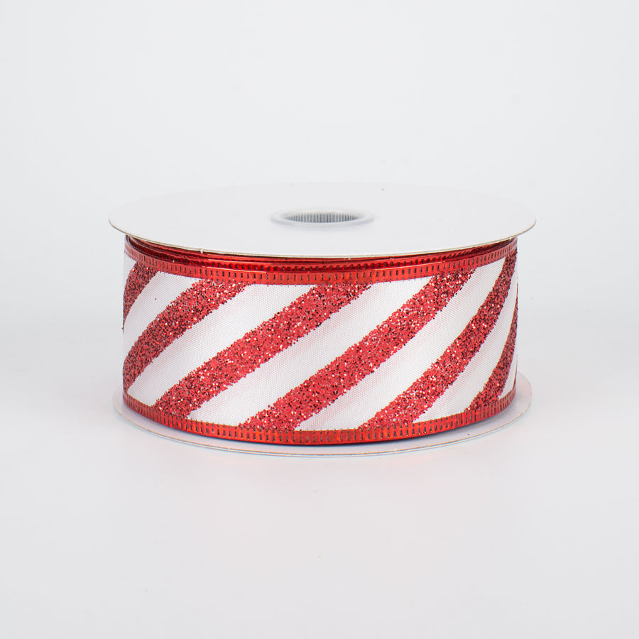 1.5" Glitter Candy Cane Stripe Ribbon (10 Yards)