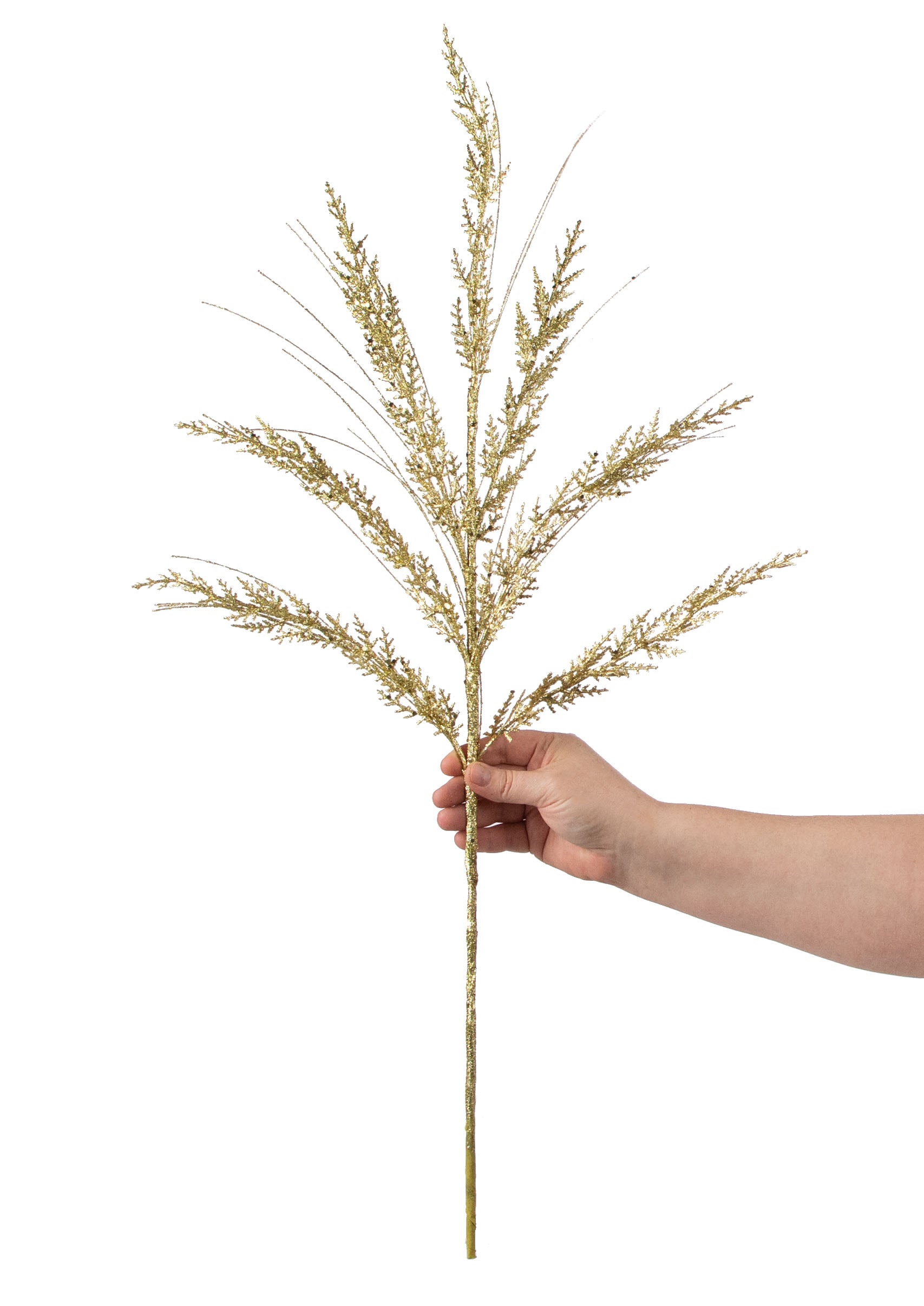 31" Glitter Cedar Grass Spray: Gold detail photo 3