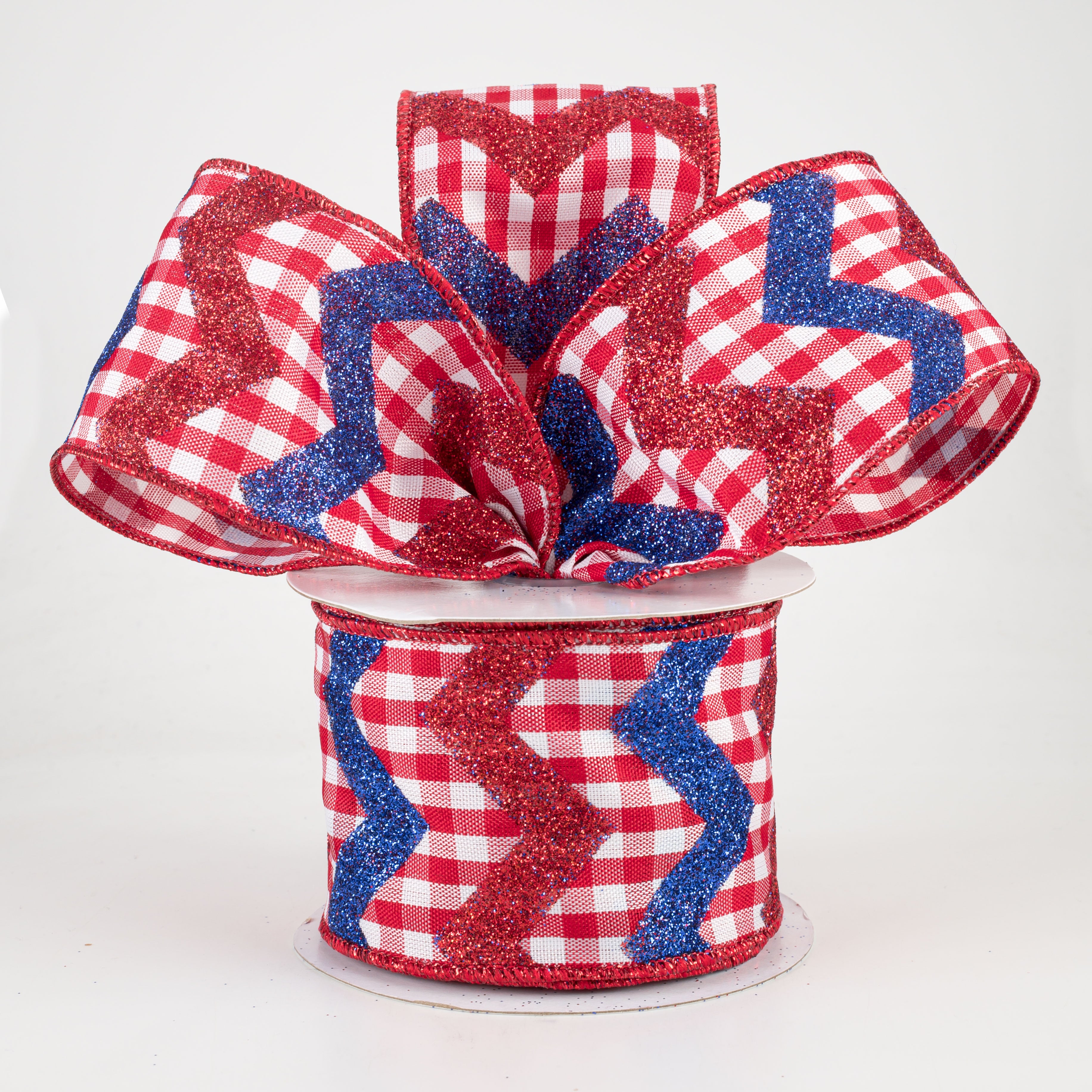 2.5" Glitter Chevron Gingham Check Ribbon: Red, White, Blue (10 Yards) Lifestyle Photo