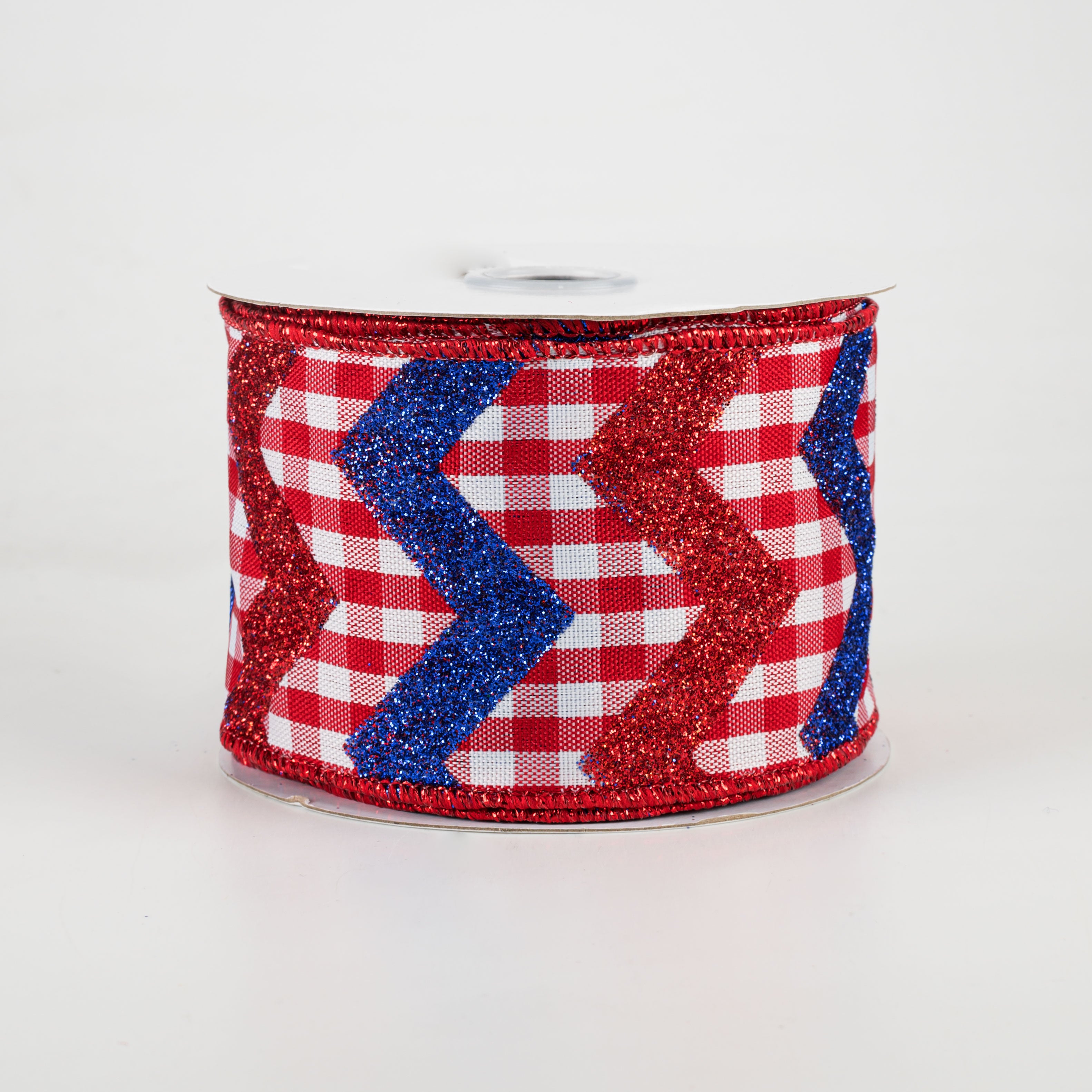 2.5" Glitter Chevron Gingham Check Ribbon: Red, White, Blue (10 Yards)