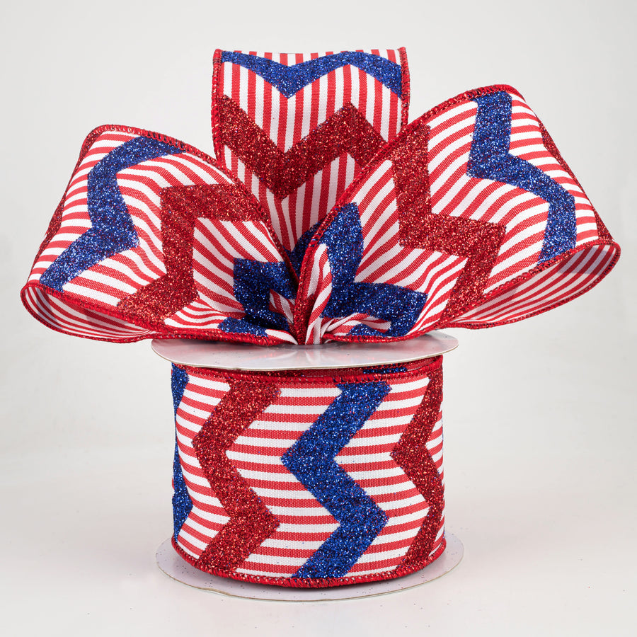 2.5" Glitter Chevron Vertical Stripe Ribbon: Red, White, Blue (10 Yards) Lifestyle Photo