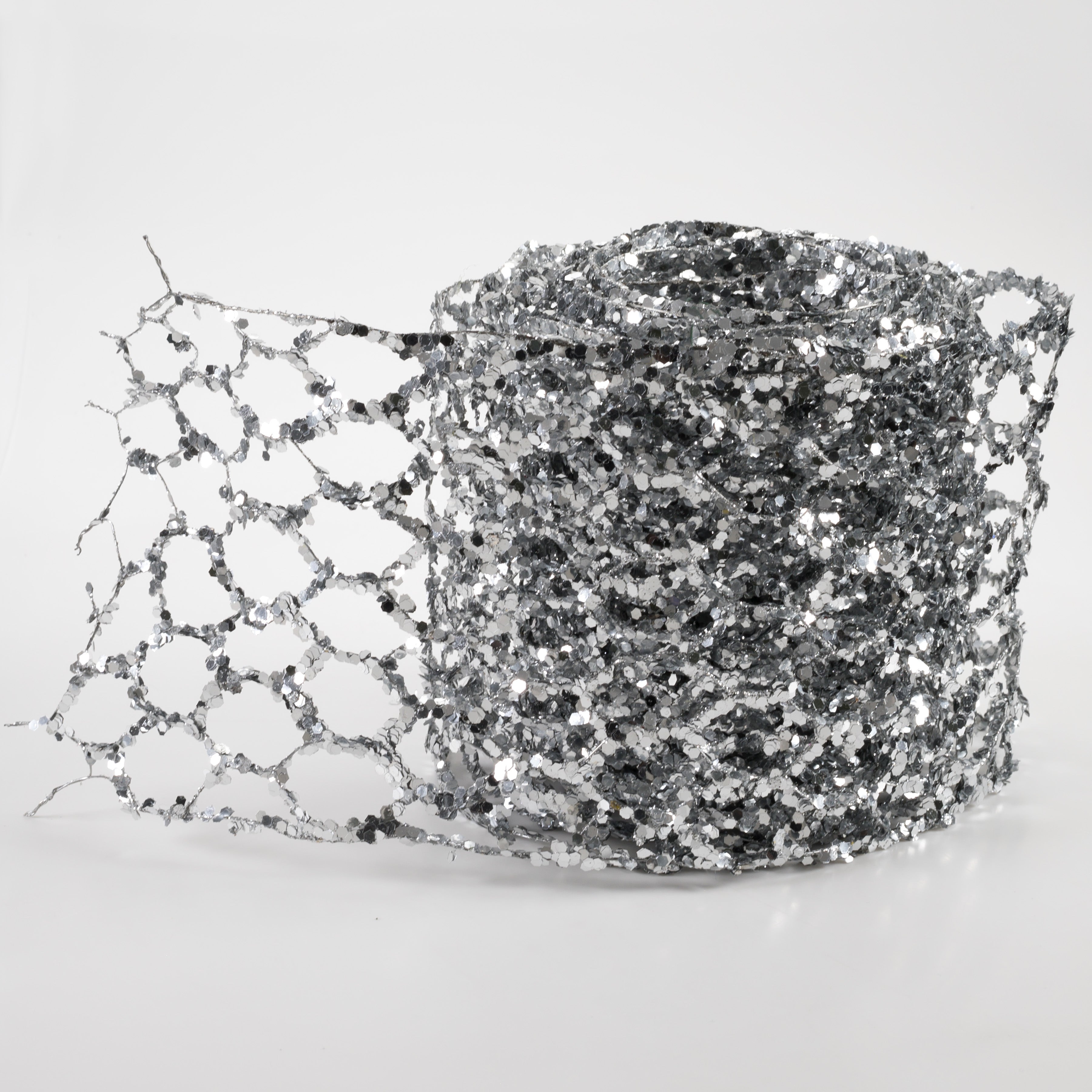 5" Glitter Chicken Wire Ribbon Garland: Silver (10')