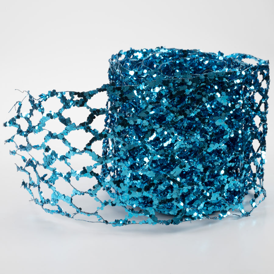 5" Glitter Chicken Wire Ribbon Garland: Turquoise Blue (10') Item Number: XC9973A6