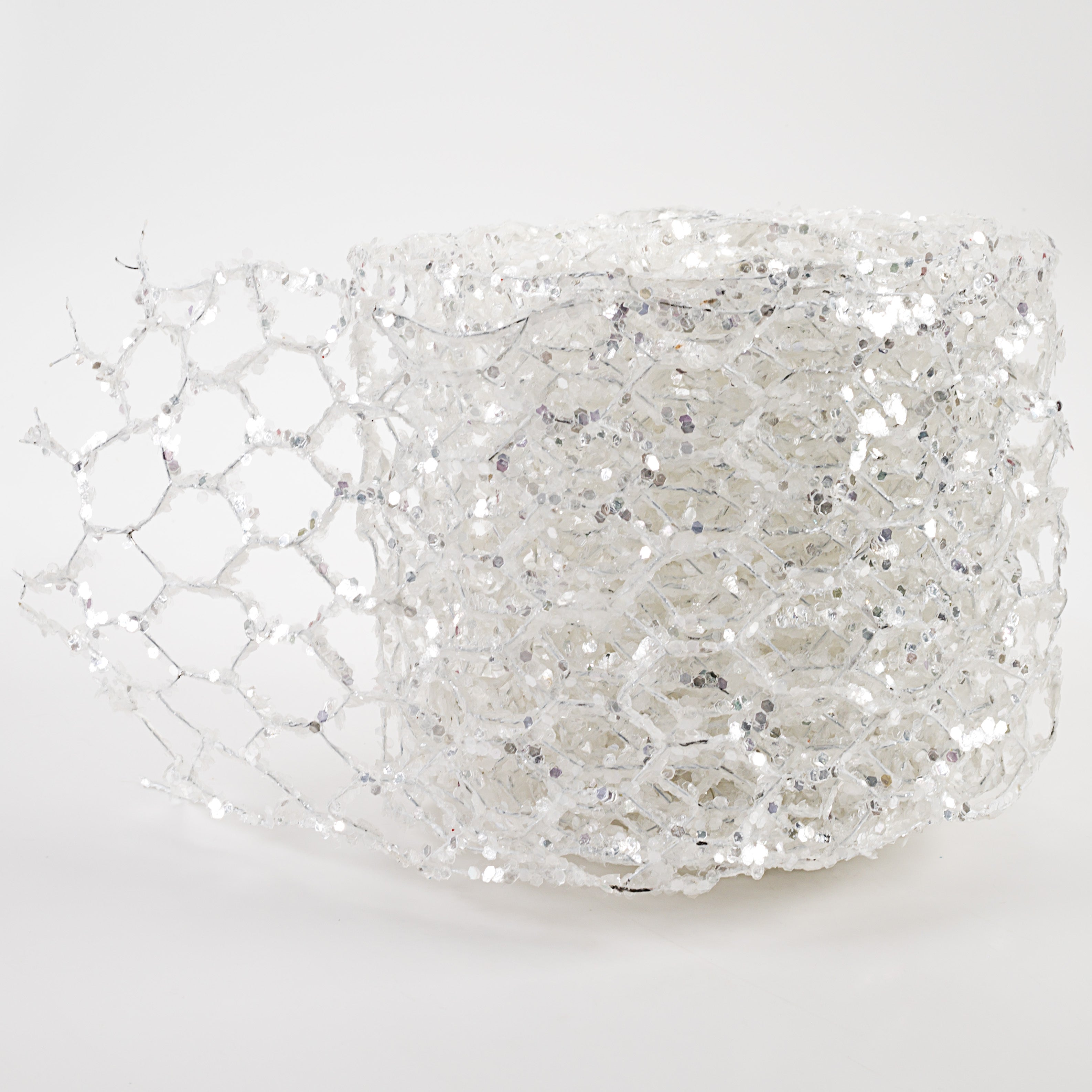 5" Glitter Chicken Wire Ribbon Garland: White (10')