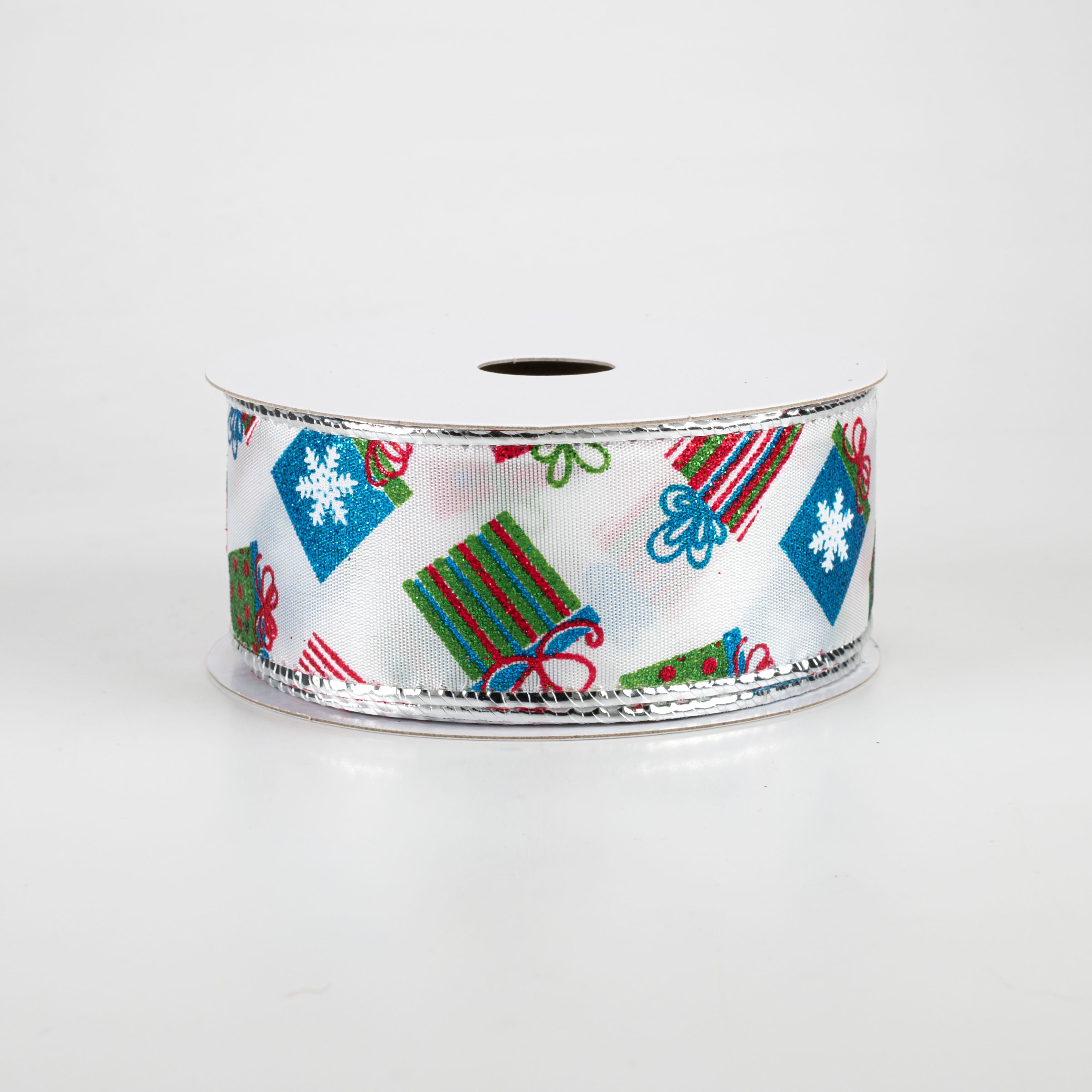 1.5" Glitter Christmas Presents Ribbon: Red, Lime, Turquoise (10 Yards) Item Number: 71019-09-39